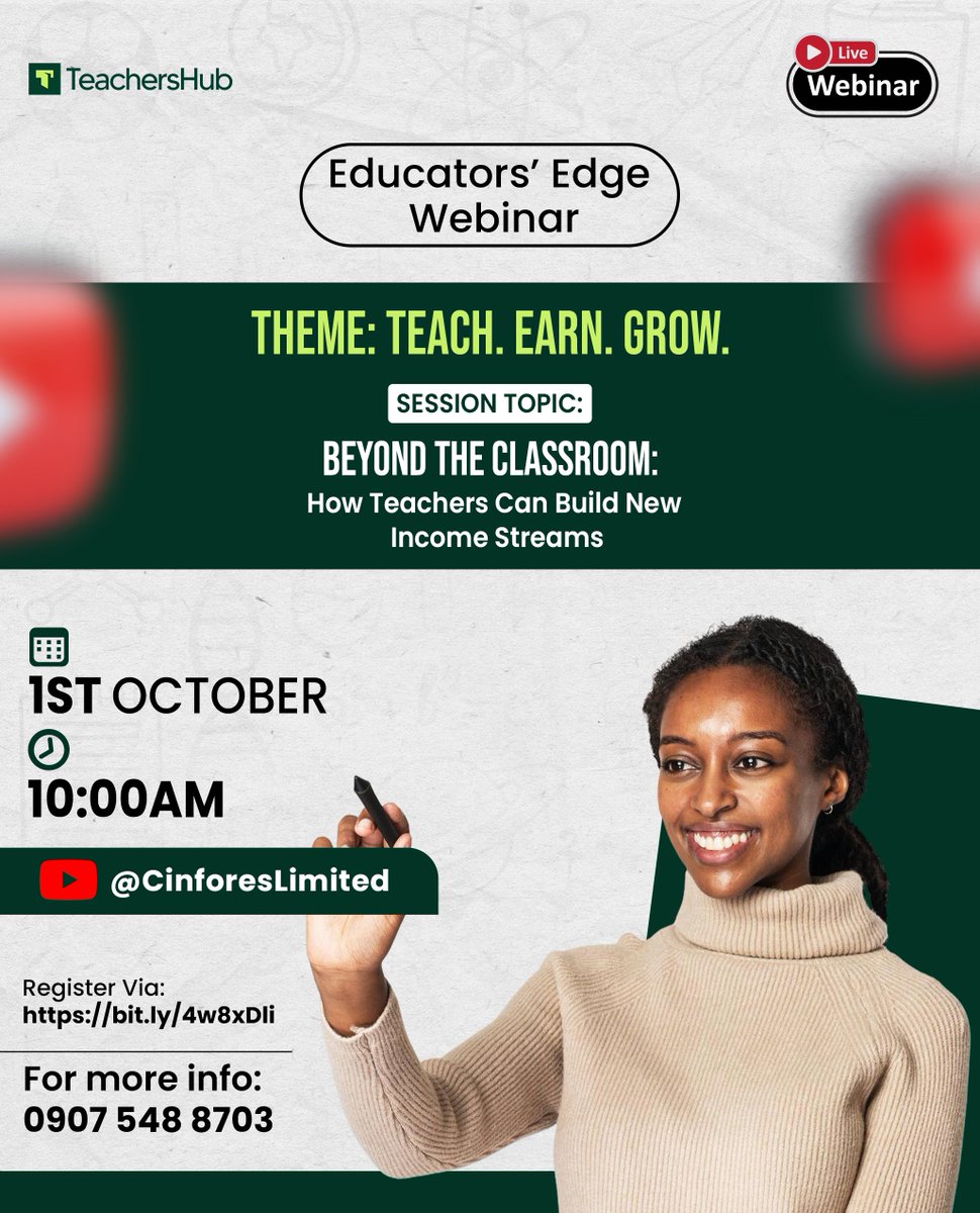 MyCinfores's tweet photo. Educators’ Edge Webinar – Don’t Miss Out! 

Our last episode helped you teach smarter and manage classrooms better. (Catch the replay here: https://t.co/cYwqgyHJFk)

Now, it’s time to take the next step:
Discover how educators can earn beyond the classroom, from side ventures to https://t.co/Cf3upNi3S3