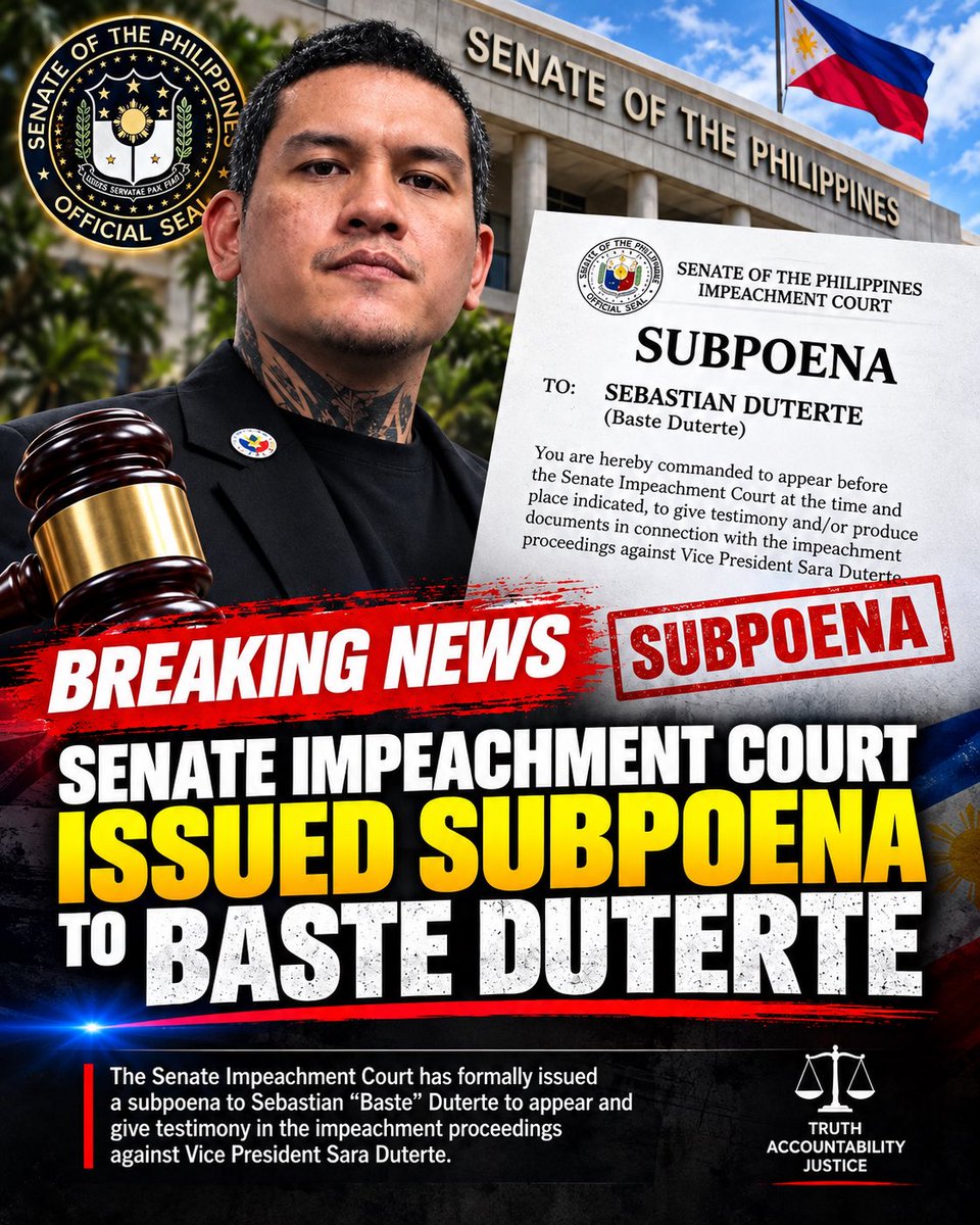 kumerjgarcia's tweet photo. Sebastian "Baste" Duterte pinasubpoena ng Impeachment Court, hindi dahil sa siya ay kapatid ni VP Sara Duterte, kundi dahil siya ang Mayor ng #DavaoCity na nagbigay ng kontrata sa isang Negosyo na pagmamay-ari ni #SaraDuterte https://t.co/2xf5l7zxcV