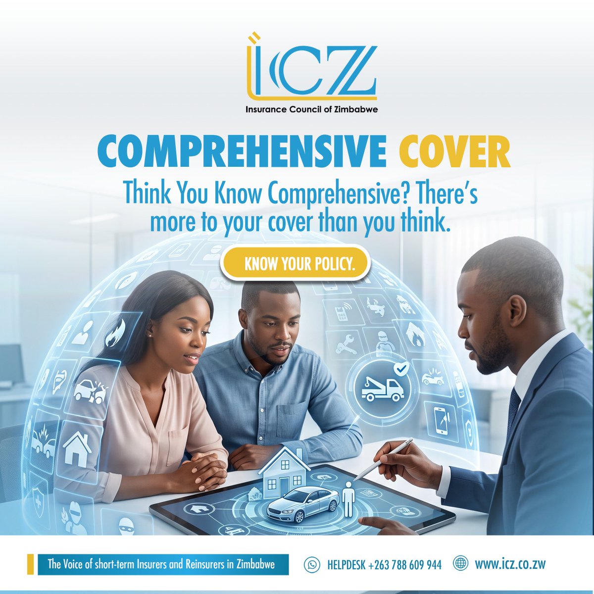 InsuranceZw's tweet photo. When you hear "Comprehensive Insurance," what comes to mind?

Is it just accident protection, or do you know all the extra perks packed into your policy?

Drop a comment below: What do you understand by Comprehensive Cover, and what benefit do most people forget they have?

#ICZ #ComprehensiveCover #KnowYourPolicy #MotorInsurance #DriveSafe