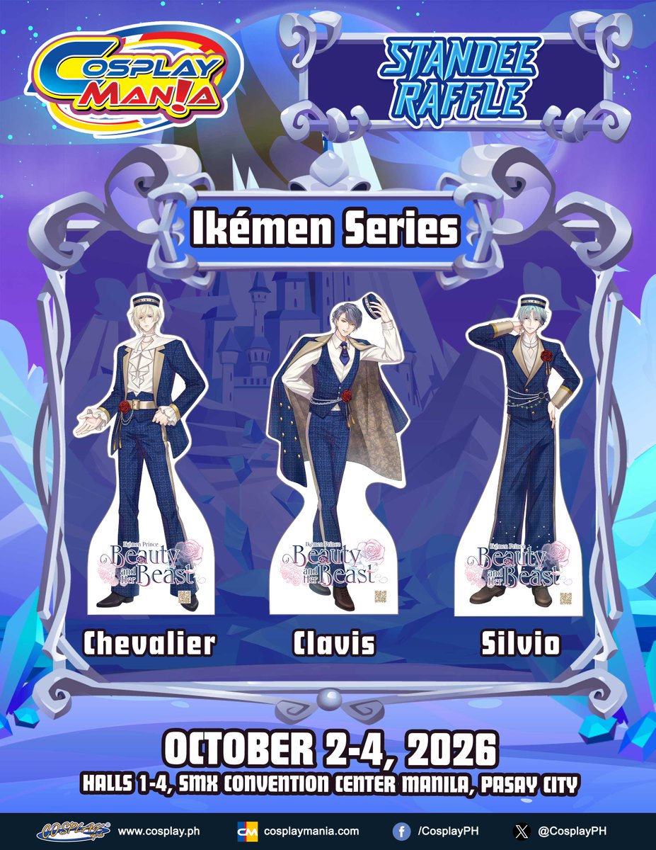 CosplayManiaPH's tweet photo. Don't miss this chance to win these Ikémen Series Standees in a raffle at Cosplay Mania 2026:💎Dazzling Diamond💎!

Interested parties please follow the link below to learn more about the Ikémen Series Standee Raffle that will be happening at the event.

Ikémen Series Standee Raffle Rules: https://t.co/pMKWd0bQP6

Tickets and other event information are available at https://t.co/UjGAF5tgpH

Be dazzled by the crown jewel of the P͓̽r͓̽i͓̽s͓̽m͓̽a͓̽ ͓̽S͓̽a͓̽g͓̽a͓̽: Cosplay Mania 2026:💎Dazzling Diamond💎 on October 2-4, 2026 in Halls 1-4 at the SMX Convention Center Manila, Pasay City!

#CosplayMania2026 #PrismaSaga #Cosmania2026 #cosplay #cosplayph