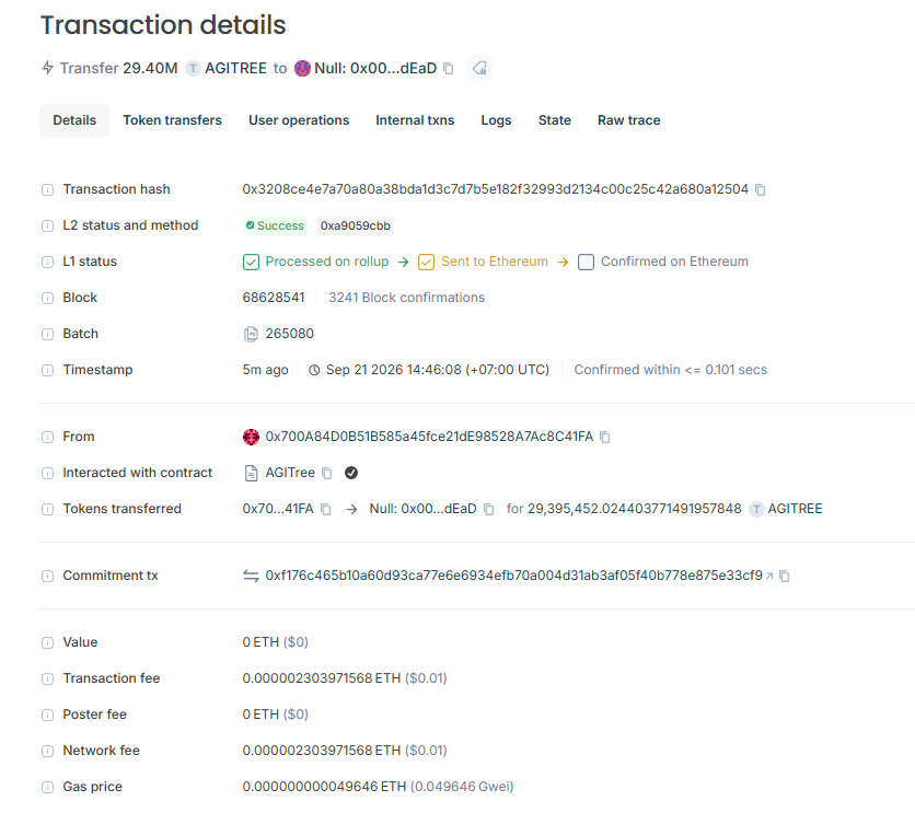 AgiTree's tweet photo. 🔥 Token Burn in Action

https://t.co/hkGs0MQolo https://t.co/W9ysBJAIan