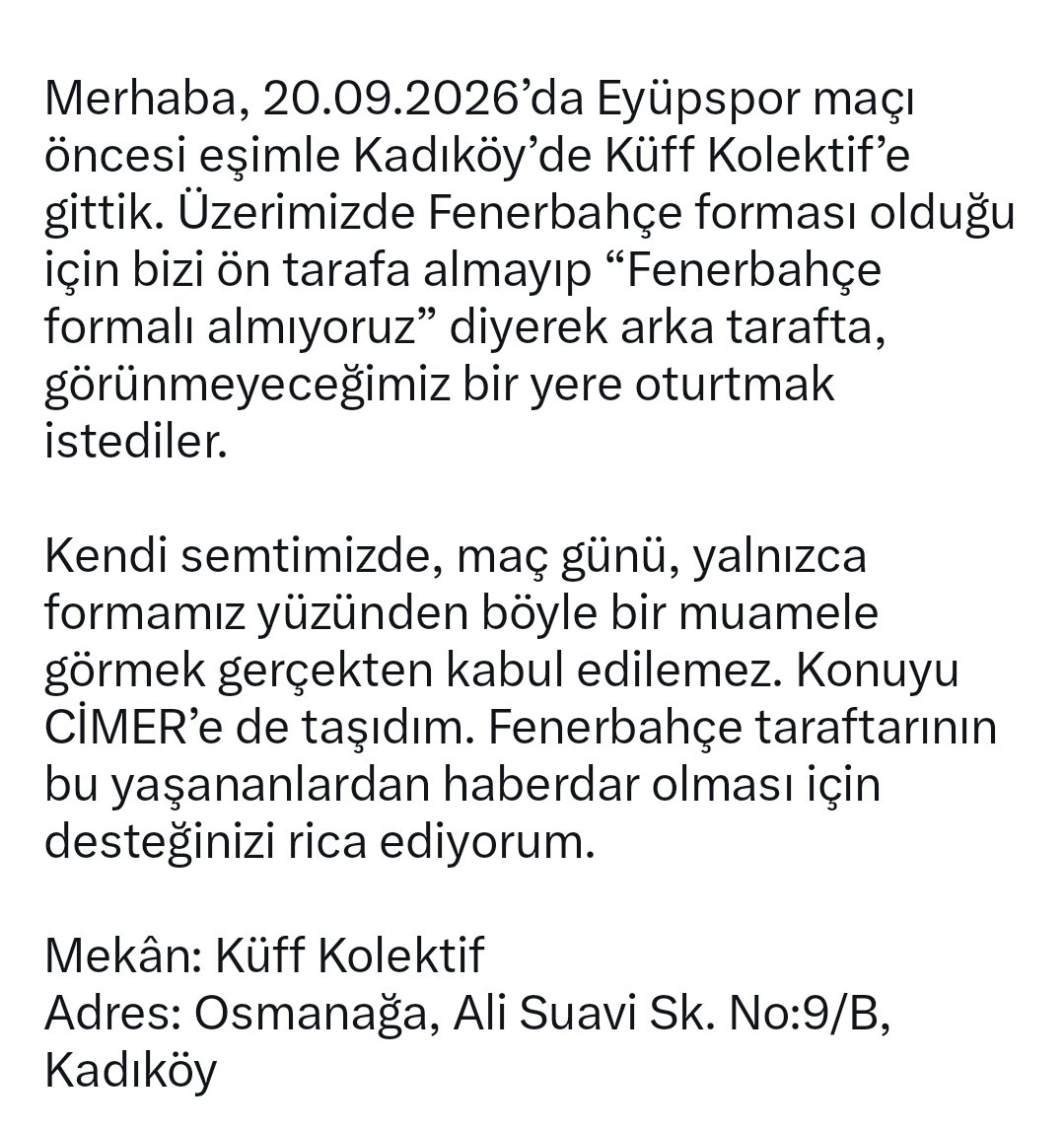 Fenereditor's tweet photo. Bir takipçimizden gelen mesaj! https://t.co/NidLDfvB3C