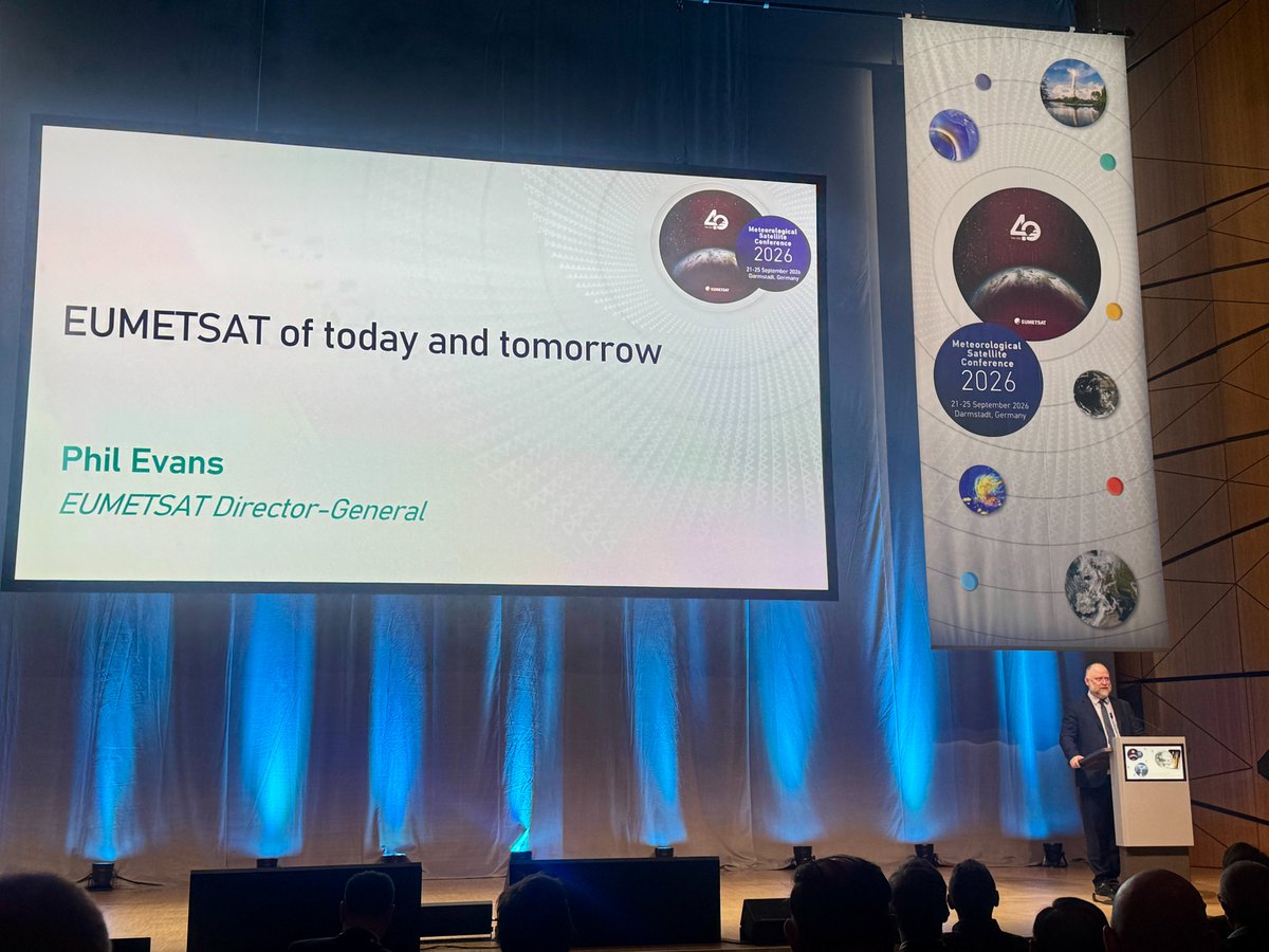 eumetsat's tweet photo. (L-R) Thomas Zurbuchen, Phil Evans, Hanno Benz and Paolo Ruti presenting from #EMSC2026 this morning. Inspriring messages from all speakers and interaction with audience.
Still plenty to come today! Stay tuned here. ๐ฐ๏ธ https://t.co/6nd8qLYbyf