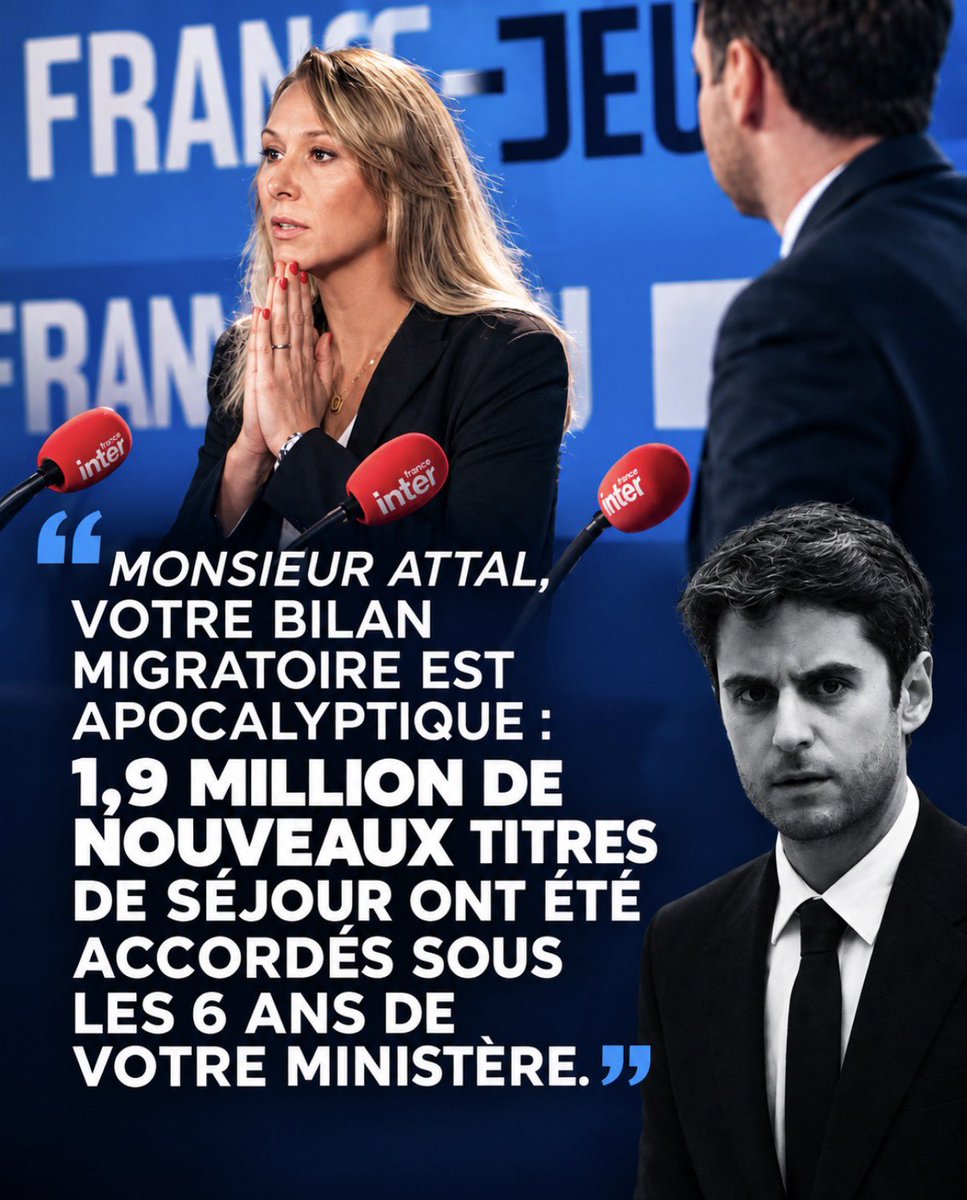 MarionMarechal's tweet photo. Monsieur @GabrielAttal, après six années aux responsabilités, vous n’êtes plus crédible pour donner des leçons sur l’immigration. https://t.co/orOP7jCalh