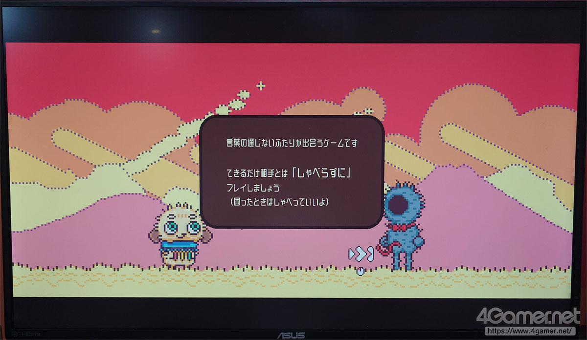 4GamerNews's tweet photo. あなたはなんて言っているの？ ところにょり氏の新作「Twospeak（仮）」は，言語を解読しながらパズルを解く2人協力プレイゲーム［TGS2026］
https://t.co/1h6mdPBMpT

言葉の通じない2人のプレイヤーが，行動から相手が何を言っているのかを予想しながらパズルを解くアドベンチャーだ https://t.co/zRUcUH9MVY