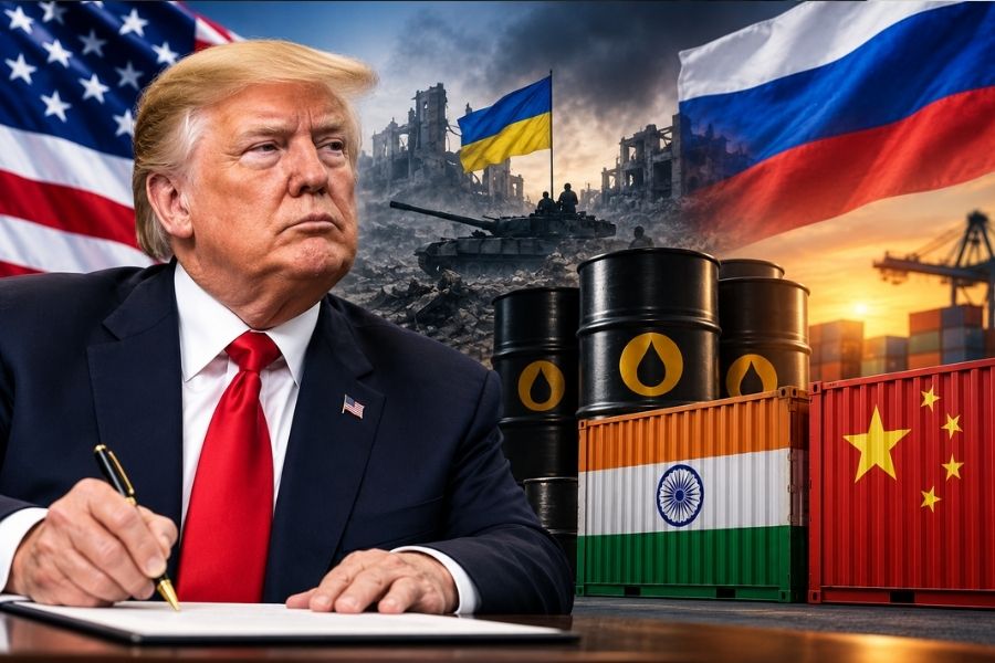 cloudTV_NEWS's tweet photo. Donald Trump has signed the new Russia sanctions law, giving the US administration authority to impose tariffs of up to 100% on major buyers of Russian oil and gas.
India and China could be affected.
#Trump #Russia #India #USIndia #Tariffs #Ukraine https://t.co/f7yqCf91Z6