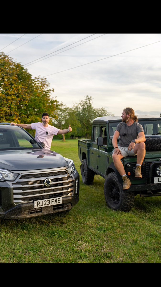 HughMacksey's tweet photo. I try to sell English farmer Bill a KGM Musso. We put it through farm tests to see what it can really do. Can I convince him? Plus, the ultimate farm battle: who’s more manly, me or Bill? Watch the full episode on CarchatTV YouTube. https://t.co/E4P1SQ0YUh