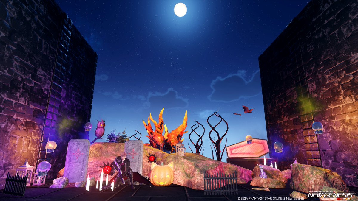 msmt1118's tweet photo. 2つ目のハロウィンスタジオ作りました👻
屋外バージョンです。
こちらは設計図に保存できないパーツが
含まれているので設計図の公開は無しです～🕷️
どなたでもご自由に撮影どうぞ🧛‍♂️

ship10
019205　992215
氷の杜

#PSO2NGS
#クリエイティブスペース https://t.co/bCyXuJm2Rb