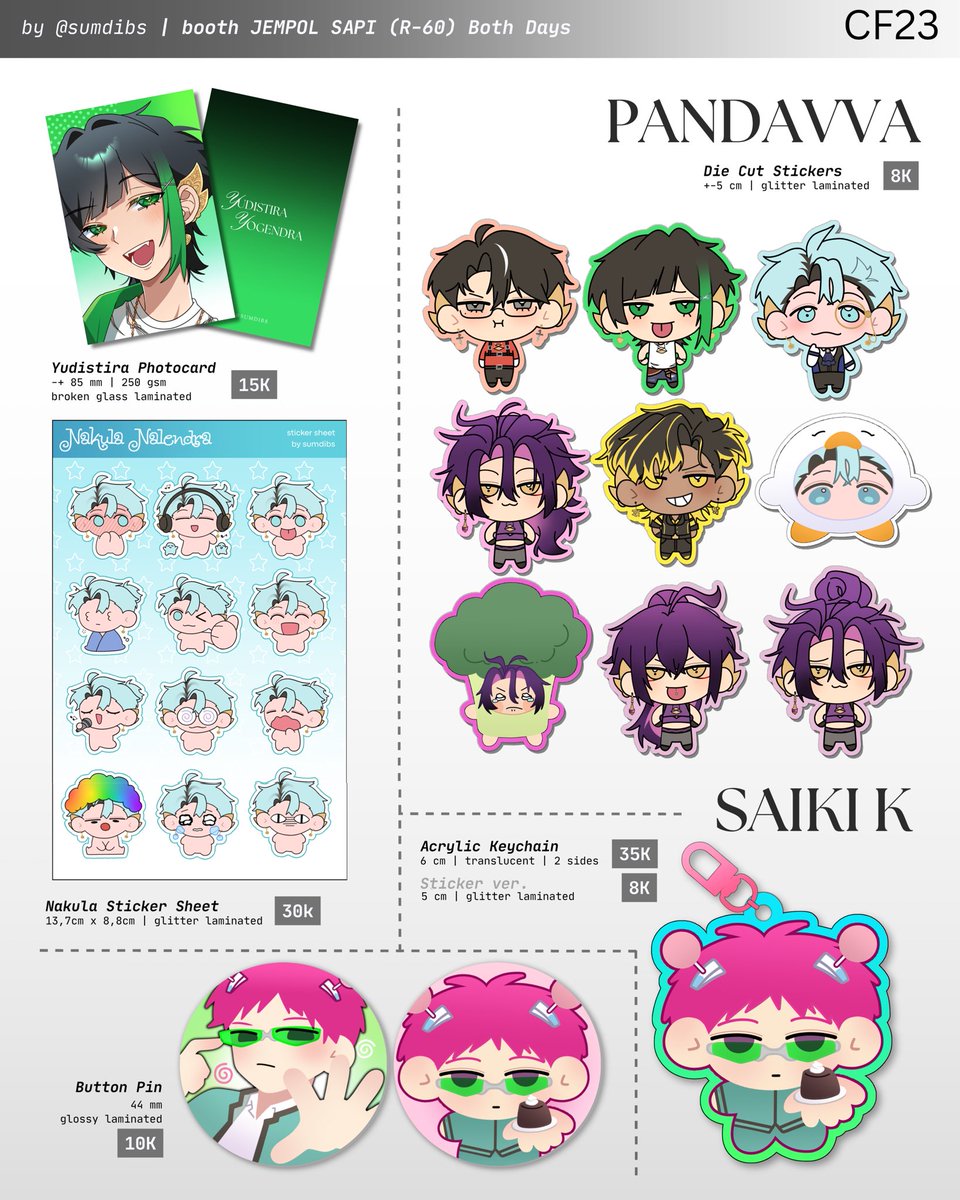 sumdibs's tweet photo. [❤️+🔁] are appreciated

Sumdibs's #CF23 PO Batch 2 🍧

🌟PANDAVVA, PHM, TSHD, MP100, Saiki K, Monster (2023), originals

🗓️21 - 24 Sept 
🛒 Pickup (both days) &amp; Mail Order
📍Circle: Jempol Sapi (R-60)
🔗 form link below ⬇️

(1/2)
#CF23Catalogue #Comifuro23catalogue https://t.co/53AuvONO2j