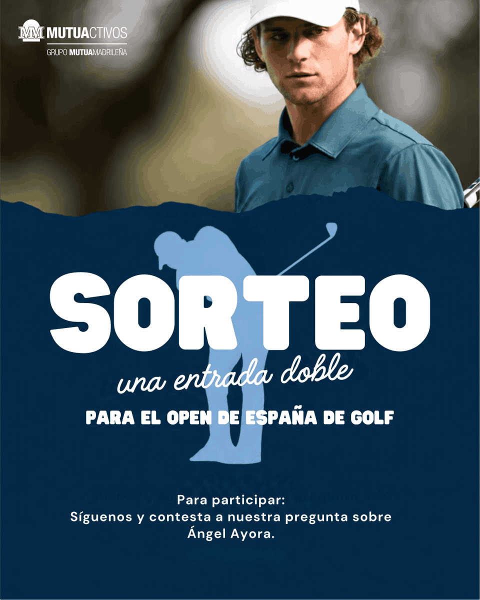Mutuactivos's tweet photo. ⛳️ SORTEAMOS una entrada doble para el Open de España de Golf el 10 de octubre.
 
Para participar:  
1. Sigue a @Mutuactivos en X.  
2. Comenta que respondió Ángel Ayora a esta pregunta en nuestra entrevista: ¿Hoyo en uno o ganar un torneo?
 
¡Acierta y participa! Publicaremos el ganador el 28 de septiembre.
