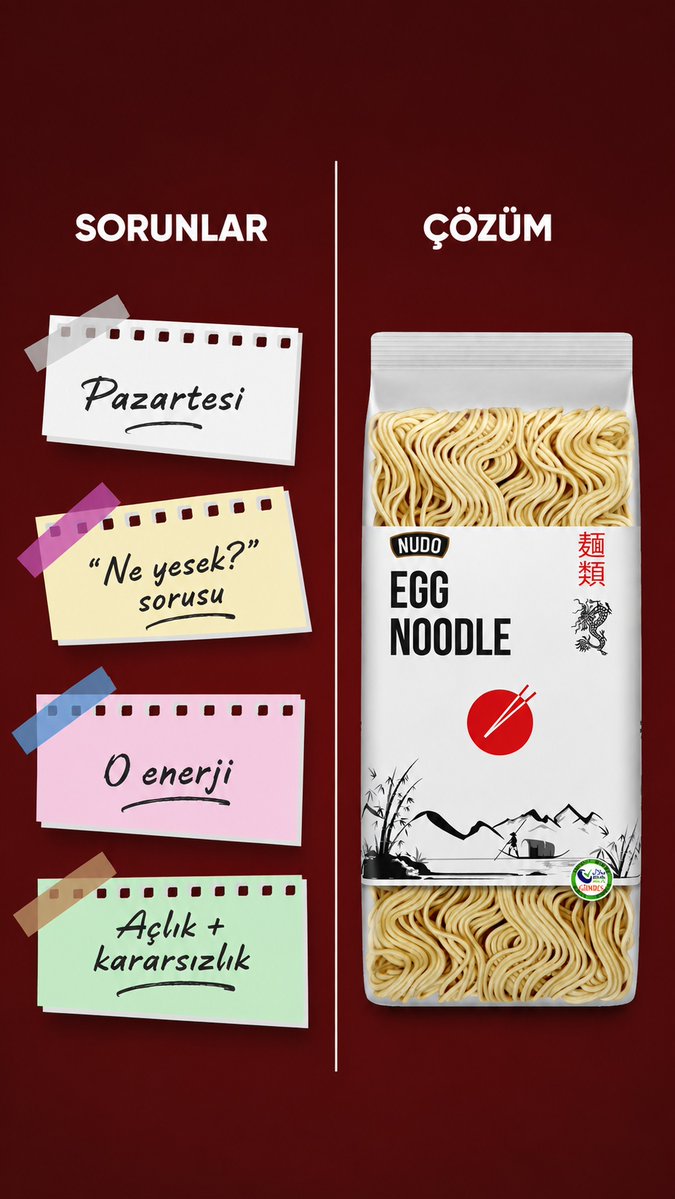 erisnudo's tweet photo. Pazartesi sendromu, “ne yesek?” krizi, sıfır enerji…
Sorun çok, çözüm tek: Nudo. 🍜😌
#Nudo #EggNoodle #NoodleZamanı #NeYesek #PazartesiSendromu https://t.co/CDTwUsS3Ud
