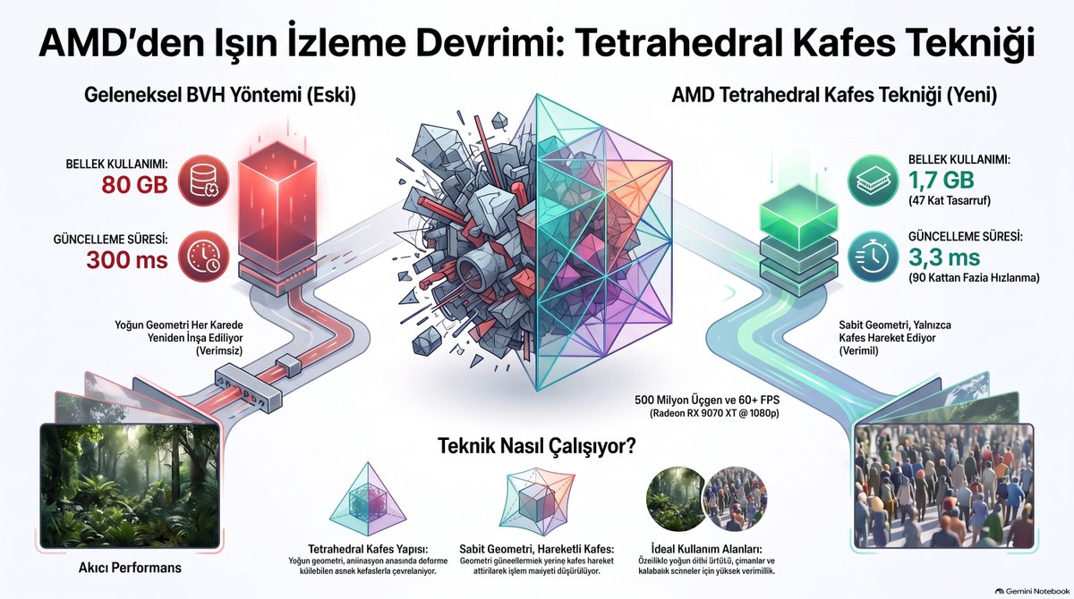 donanimhaber's tweet photo. 🔥 AMD’den bellek tüketimini azaltan devrimsel ışın izleme tekniği:

AMD, yeni tekniği sayesinde ışın izlemede bellek kullanımını 80 GB'tan 1,7 GB'a düşürdü.

AMD, tekniği Radeon RX 9070 XT ekran kartı üzerinde 1080p çözünürlükte saniyede 60 karenin üzerinde performansla sergiledi.

🔗 https://t.co/SE5GF9ZXqs