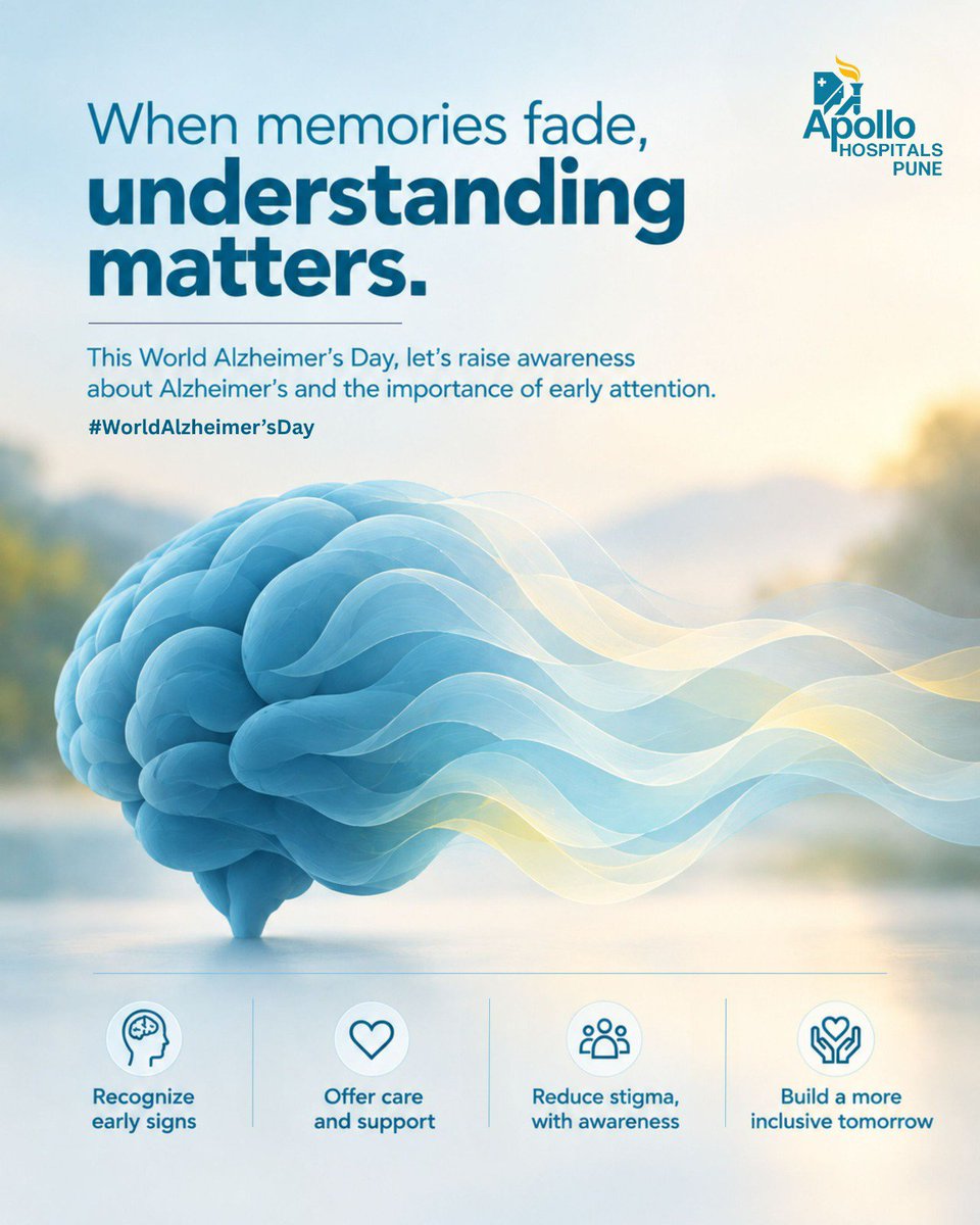 ApolloPune's tweet photo. When memories fade, understanding matters. This World Alzheimer’s Day, let’s foster awareness, recognize early signs, and support families affected by dementia.

Book a consultation with our neurology experts today!

#WorldAlzheimersDay #AlzheimersAwareness #ApolloHospitalsPune https://t.co/PVTACTy9Zd