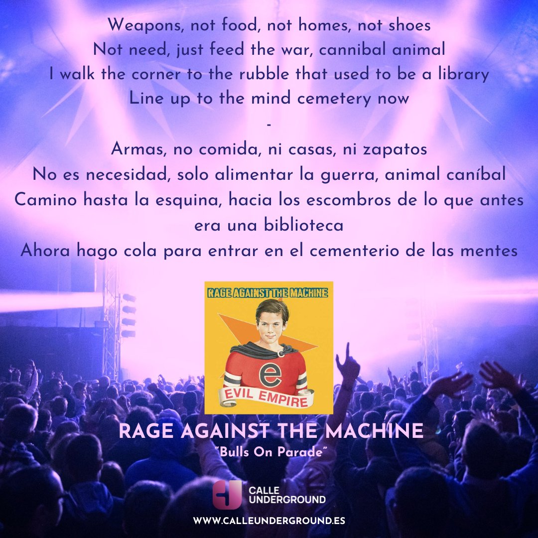 CalleUnder's tweet photo. #letrasdecanciones #letras #musica #RATM #bullsonparade https://t.co/XiguzW64Fp