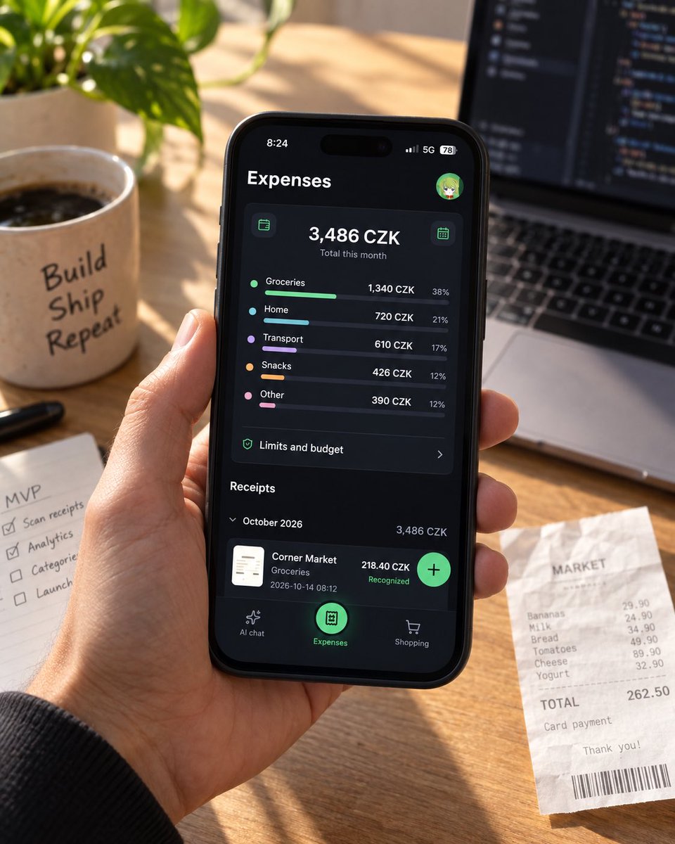 W0iIet's tweet photo. Seeing @levelsio build in public pushed me to stop waiting for the “perfect” moment.

So I built wAilet: a mobile expense app that scans receipts, organizes every item, and uses AI to explain where your money goes.

Still early. Still building. Still shipping. #BuildInPublic https://t.co/ageEQ4UuK1