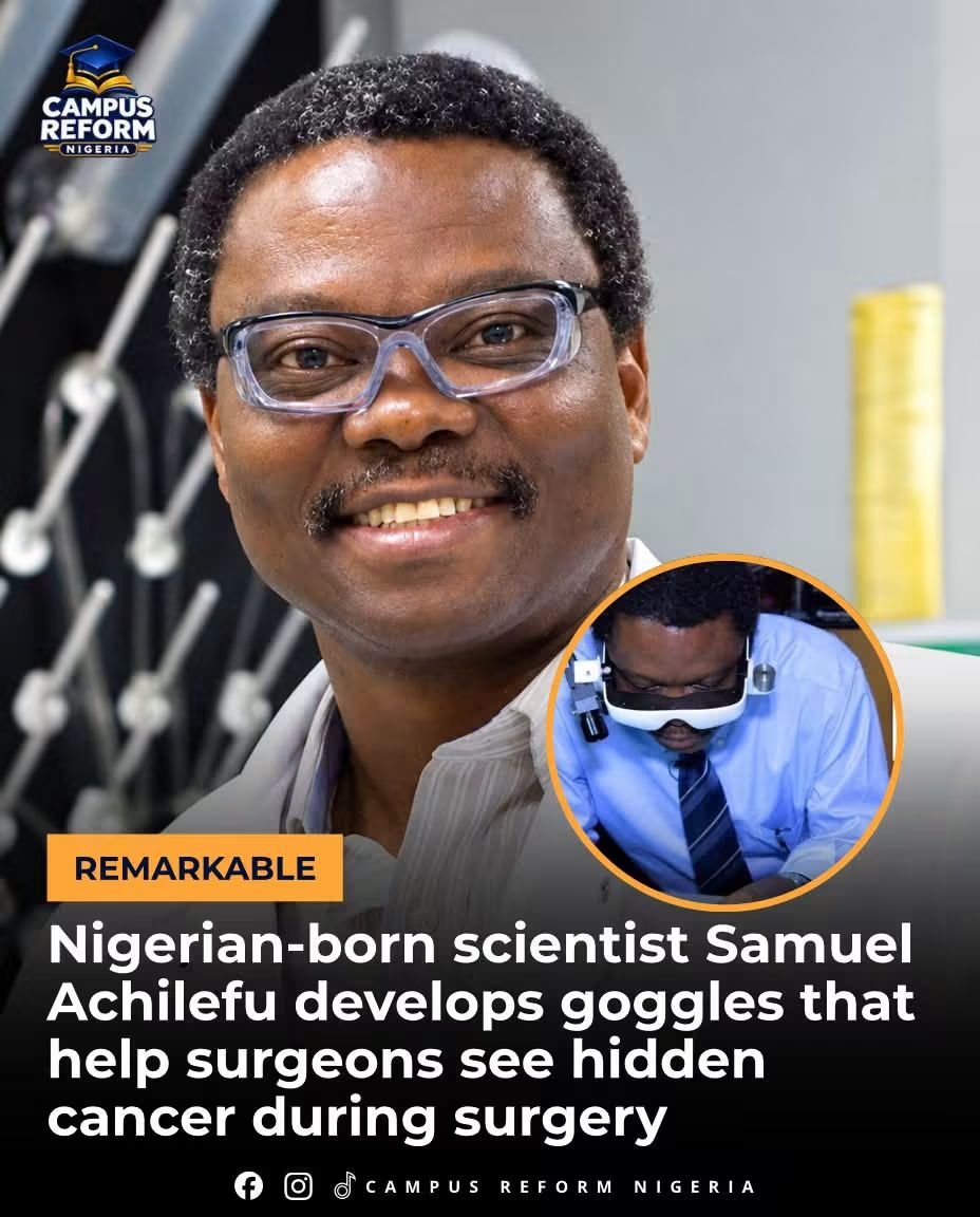 beyondB_DAG's tweet photo. Dr. Samuel Achilefu, Ph.D., is a Nigerian-born biomedical engineer and scientist internationally recognised for his work in molecular imaging, cancer detection, fluorescence-guided surgery, nanotechnology and medical imaging.

He is currently a Professor and the inaugural Chair of Biomedical Engineering at UT Southwestern Medical Center in Dallas, Texas, where he also holds the Lyda Hill Distinguished University Chair in Biomedical Engineering and appointments in Radiology and the Harold C. Simmons Comprehensive Cancer Center.

Achilefu’s journey began in Nigeria, where he was born in the 1960s. In an interview with Washington University, he recalled how the Nigerian Civil War forced his family to leave northern Nigeria and return to their ancestral home in eastern Nigeria during his childhood.

He later travelled to France for his higher education, studying chemistry and materials science at the University of Nancy. He earned a Ph.D. in Molecular Physical and Materials Chemistry in 1991 before undertaking postdoctoral research at Oxford University in the United Kingdom from 1991 to 1993.

Interestingly, cancer imaging was not his original research focus. At Oxford, Achilefu worked on oxygen transport systems and hematology, including research into molecules that could potentially transport oxygen in the body.

In 1993, he moved to St. Louis, Missouri, after joining Mallinckrodt Medical Inc. He later moved into academia and spent more than two decades at Washington University in St. Louis, where he became the Michel M. Ter-Pogossian Professor of Radiology and held additional professorships in biomedical engineering, medicine and biochemistry & molecular biophysics.

It was during his years at Washington University that his research increasingly focused on molecular imaging, cancer detection and image-guided treatment.

One of his most recognised innovations is a wearable near-infrared imaging system—often described as cancer-detecting goggles—that can help surgeons identify fluorescently labelled cancerous tissue during surgery.

The technology is designed to make cancerous tissue easier to distinguish from surrounding healthy tissue, potentially giving surgeons additional visual information while removing tumours.

His work demonstrates how chemistry, physics, engineering and medicine can come together to create technologies that address real medical problems.

From a childhood shaped by Nigeria’s civil war to becoming a leading biomedical engineer in the United States, Achilefu’s journey has taken him across continents—and into the development of technologies designed to change how cancer is detected and treated.

A Nigerian-born scientist whose work is helping surgeons see cancer in a different way. 🇳🇬🔬🩺
