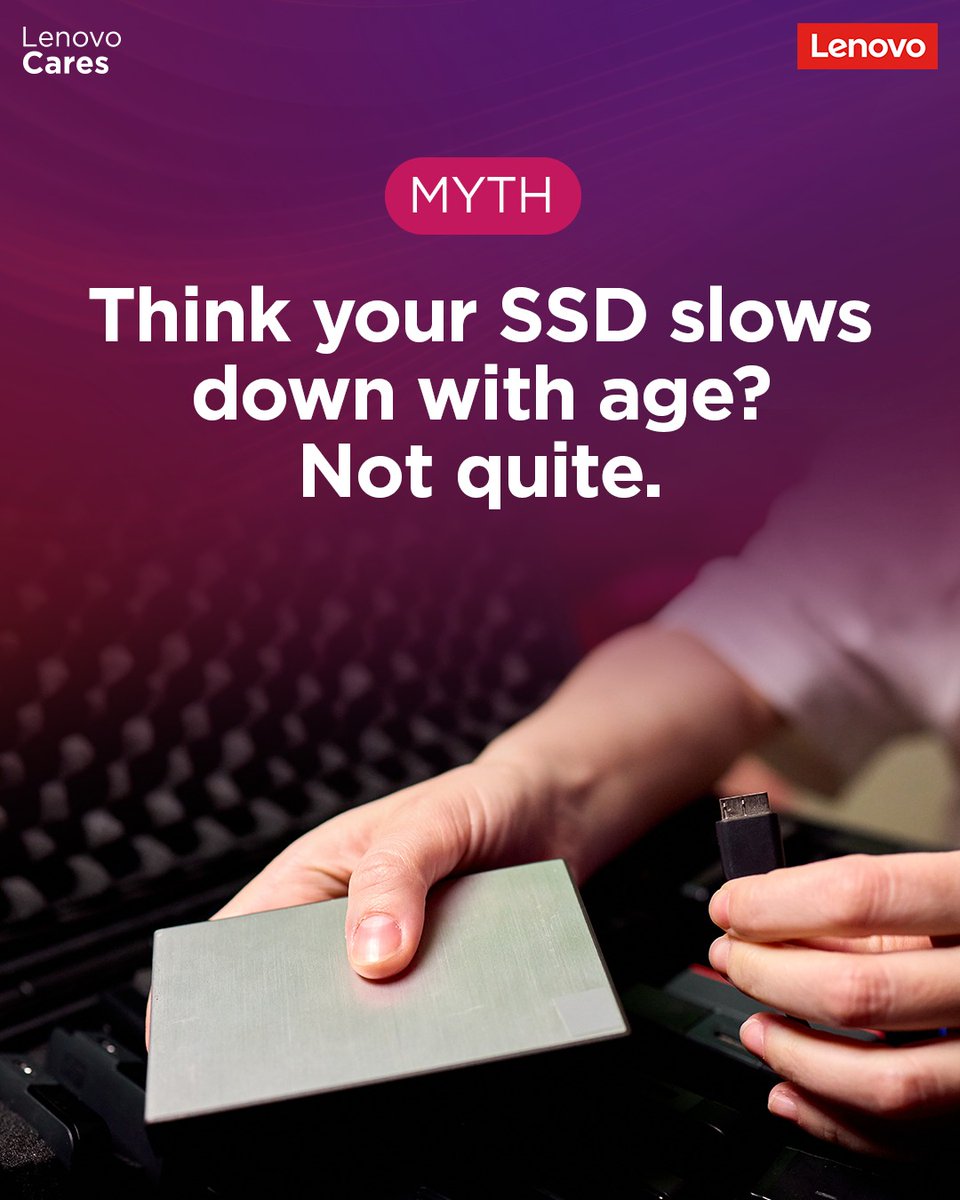 Lencare_In's tweet photo. Your SSD isn’t ageing. It’s running out of room.  

Keep some space free, because a packed SSD can mean slower write performance.  
#Lenovo #SmarterTechnology #LenovoServices https://t.co/T7WQUjUiw4