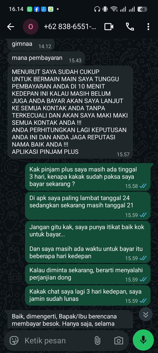 RebecAni2_'s tweet photo. Jujur gak paham, masih ada waktu dari yang dijanjikan, kenapa udah ngancem penyebaran data ? Bukannya itu sama aja menyalahi aturan, lagian belum japo...
Apakah memang seperti itu alurnya ?

#debtfree #wargadebtfree https://t.co/X9w0kcOx07