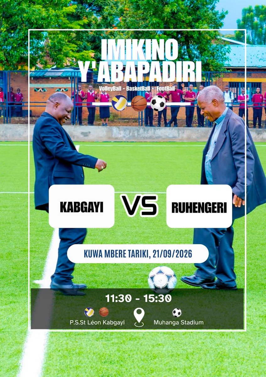 Fr_Ramon_K_TVET's tweet photo. Mu kanya katarambiranye mu Iseminari nto ya Mutagatifu Lewo i Kabgayi, ruraba rwambikanye mu mikino ya gicuti ya Football, Volleyball na Basketball ihuza abapadiri ba Diyosezi @KabgayiOf n'aba @RuhengeriDioces. Ni mu rwego rwo kwishyura iyabereye mu Ruhengeri ku wa 20/04/2026. https://t.co/EUaOuQVu9f