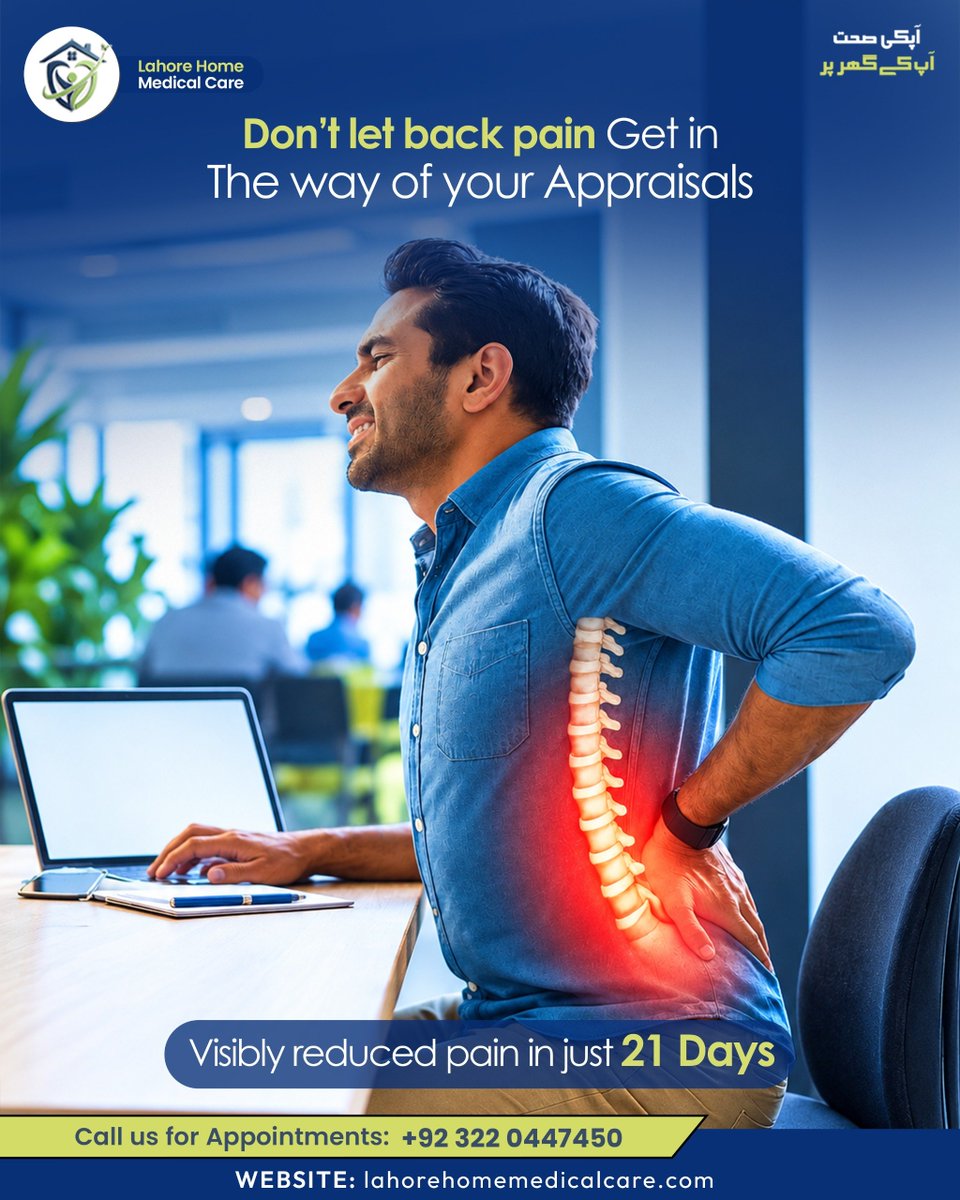 Muhamma93029352's tweet photo. *Don't let back pain slow down your workday* . Get professional relief with Lahore Home Medical Care and experience visibly reduced pain in just 21 days.

* Call for Appointments +92 322 0447450
* Website https://t.co/8VtGdHqTZN

#BackPainRelief #LahoreHomeMedicalCare #PhysiotherapyLahore #PainFreeLife #HealthCareServicesLahore
