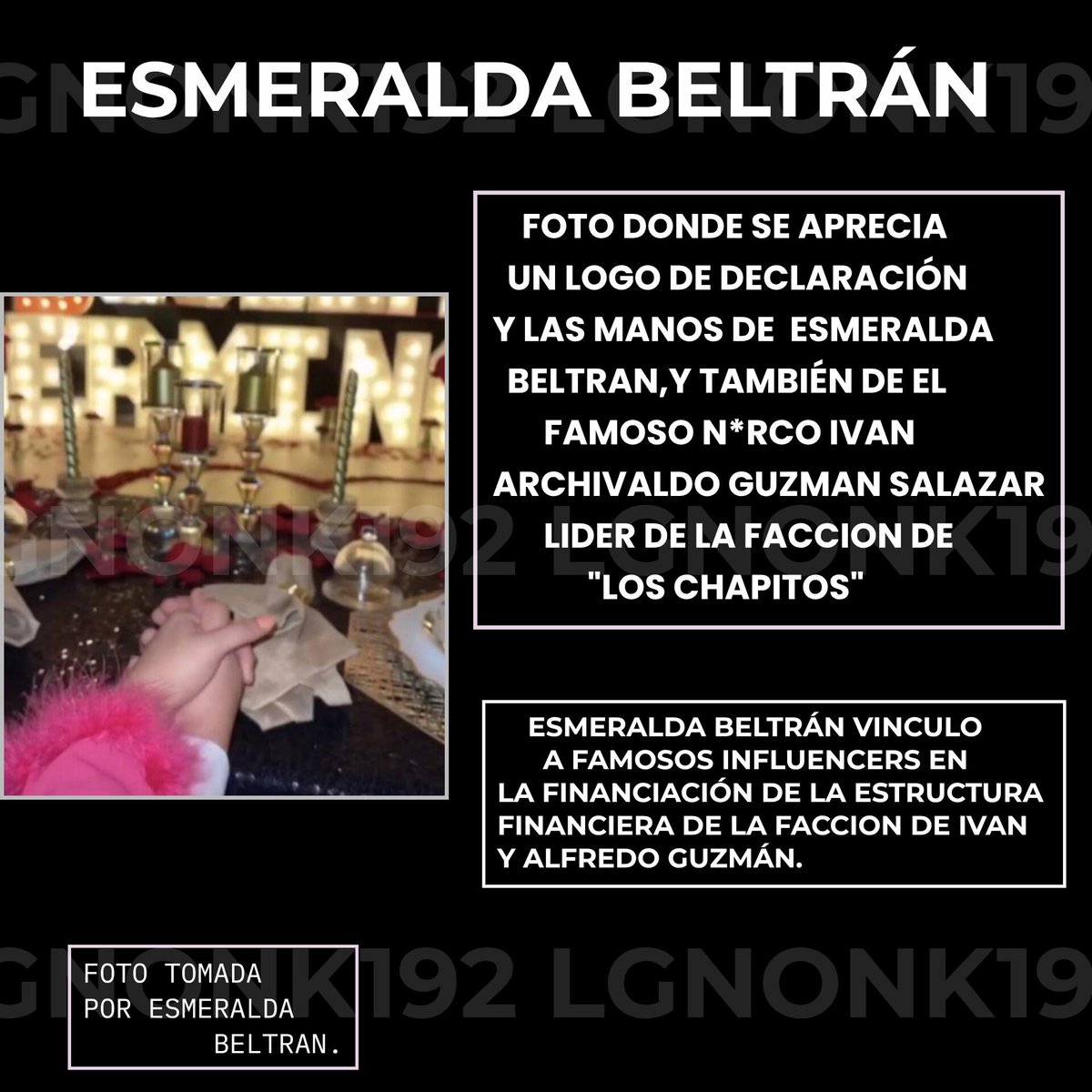 Capitaleaks's tweet photo. Foto donde se aprecia una cita de Esmeralda Beltrán y Ivan Archivaldo Guzmán Salazar, actual lider de "Los Chapitos".
Esmeralda ha vinculado a varios influencers famosos de Culiacán y Guadalajara para ser parte de la estructura financiera de Ivan y Alfredo #viral #tendencia #fyp https://t.co/0M8dLfRa9q