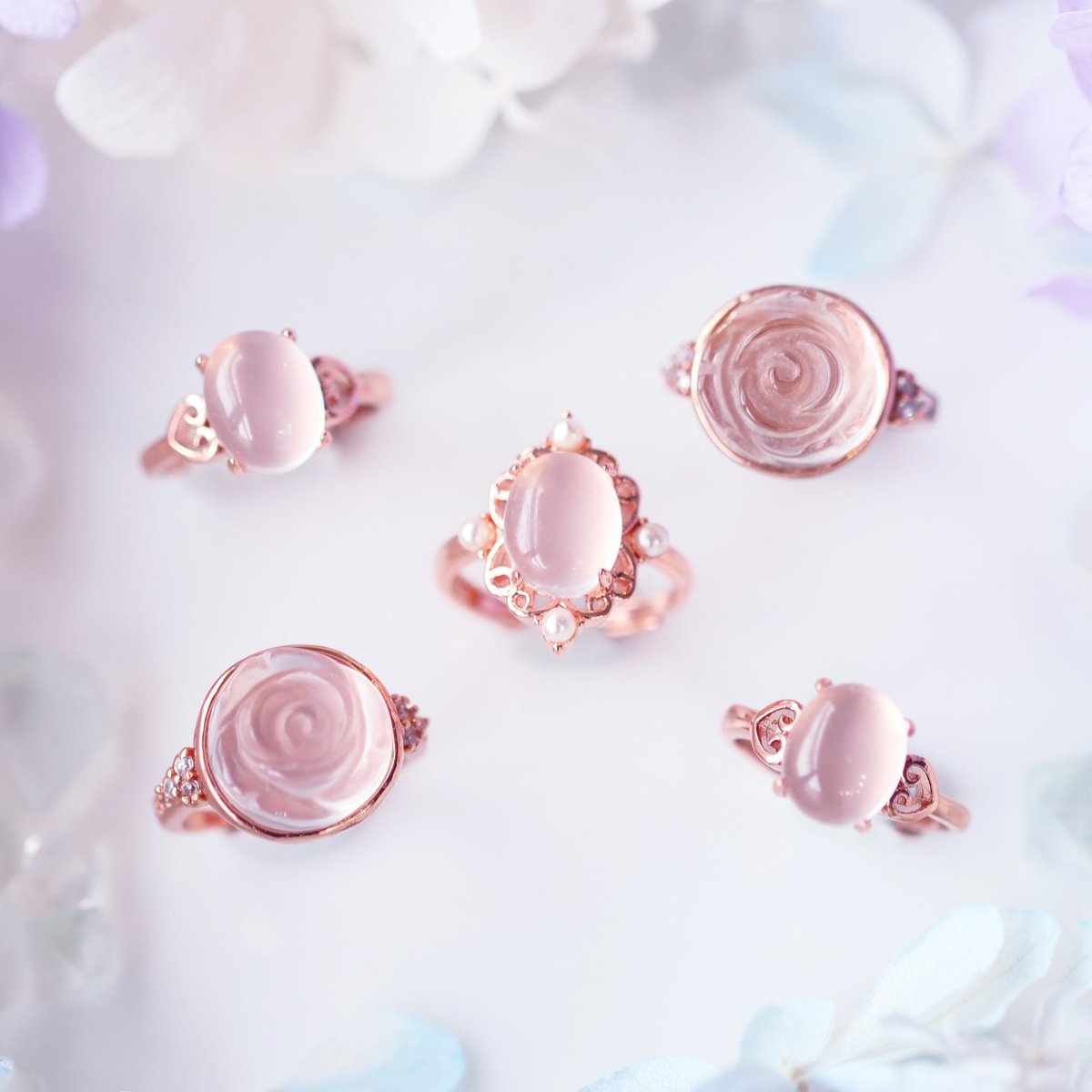 umifukuzakka's tweet photo. ローズクォーツのリングいろいろ🌸 https://t.co/RPxBeb8rPH