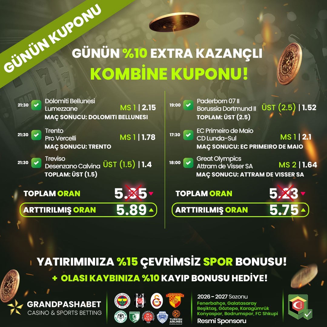 gpashanew's tweet photo. 🔥GÜNÜN KOMBİNE KUPONUNA BAHİS AL %10 DAHA FAZLA KAZAN ! 

🎉 Günün kazançlı kuponları Grandpashabet farkıyla yayında!

💸Her gün yeni bir kupon sende bahsini al kazanmaya başla. https://t.co/NLoufnf1q4