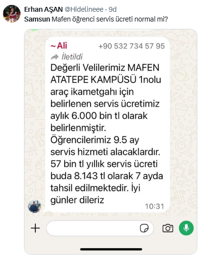 muhalif_samsun's tweet photo. Aylık 8 bin TL Servis Ücreti !!

Bugün basında servisçilerin isyanı vardı, motorin zamları bizi mahvetti diye

Bu rakamlar normal mi anlayamadık.

En az ödeyen servise ne ödüyor ki?

@Yenercabbar hocam servisçi mağdur anladıkta, veli mutlu mu ki? En iyi sen bilirsin https://t.co/THoWb0NL4z