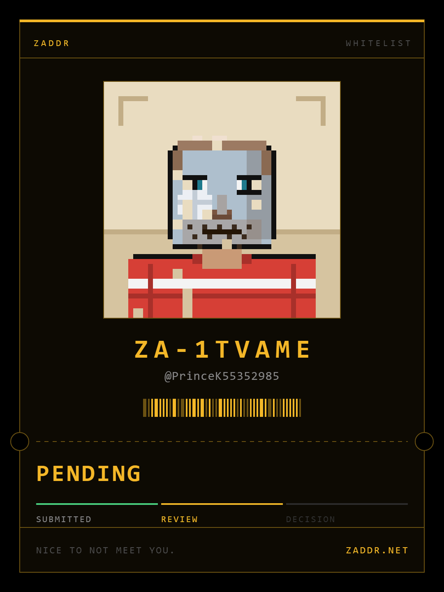 PrinceK55352985's tweet photo. Absolutely — here’s a more hype/crypto-native version:
🚨 ZADDR WHITELIST APPLIED 🚨
🎟️ Ticket: ZA-1TVAME
🛡️ 2,800 shielded faces on Zcash
Privacy season is heating up. 👀🔥
I’m in.
Now let’s see who’s getting through the gates. 🫡
@zaddrnet
#ZADDR #Zcash #Privacy #Web3 #Crypto