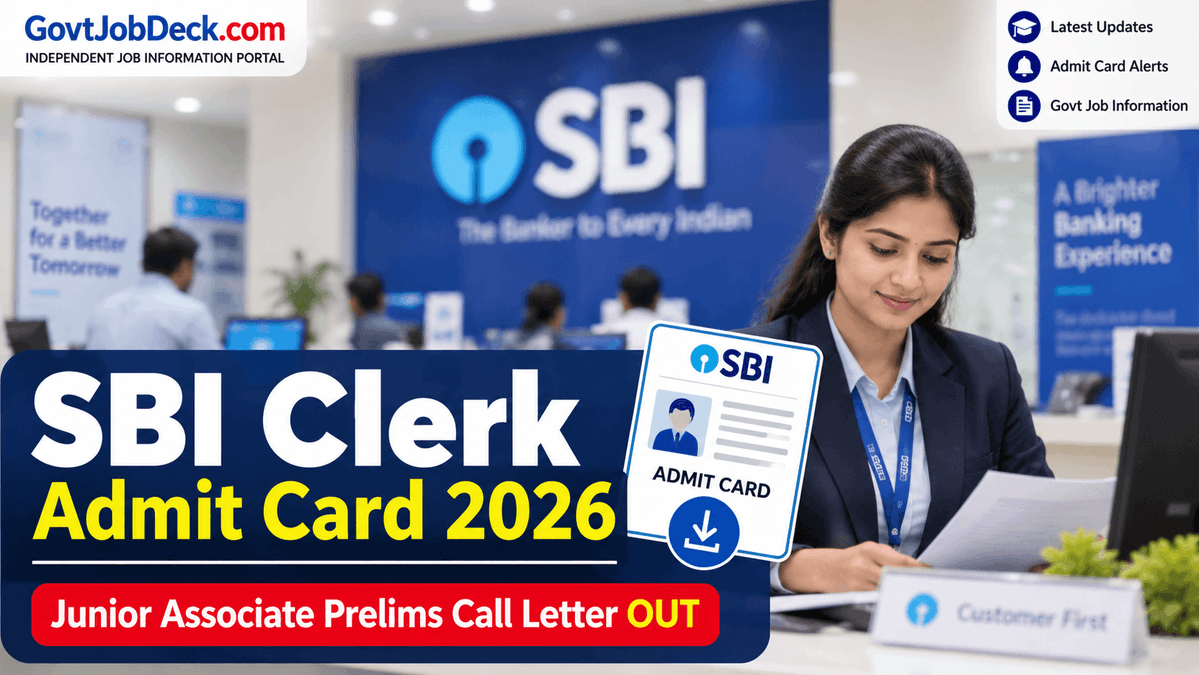 govtjobdeck's tweet photo. 🚨 SBI Clerk Admit Card 2026 OUT!

SBI Junior Associate Prelims Call Letter is now available.

📌 9,124 Posts
📅 Prelims: 26 &amp; 27 Sept 2026
🎫 Admit Card: Released
👉 Download &amp; check exam centre, reporting time &amp; ]:
 https://t.co/Z0bOao0aTM
🔵 WhatsApp: https://t.co/9FQ0MoZUP9 https://t.co/7SvhduxkaK