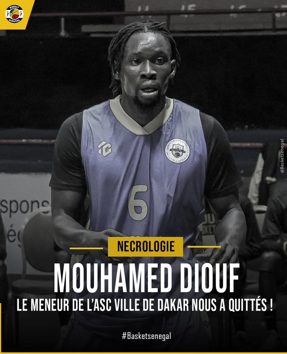 Basket_Senegal's tweet photo. 🚨NECROLOGIE 😭
Terrible nouvelle pour le basketball local... Mouhamed Diouf nous a quittés !
Surnommé "MD", le meneur de l'ASC Ville de Dakar est décédé cette nuit à la suite d'un accident de voiture, nous apprend-on.

#Basketsenegal https://t.co/l6Pmw6luua