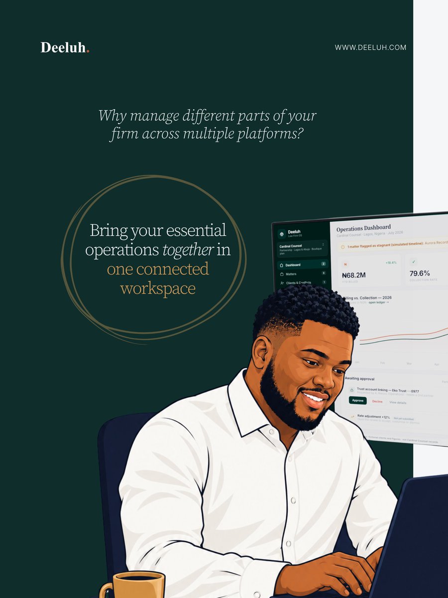 askdeeluh's tweet photo. Why manage different parts of your firm across multiple platforms?

When your operations are scattered, your focus is too.

Bring your essential operations together in one connected workspace with Deeluh.

🔗 Website in bio

#Deeluh
#LegalTech #ModernLawFirm   #LawFirm https://t.co/yAp6Uyzl82