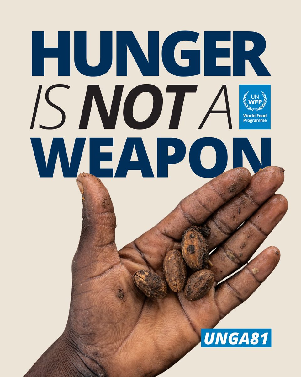 WFP_MENA's tweet photo. Hunger and starvation should never be used as a tool of war. 

We must protect civilians, ensure aid reaches those who need it, and prevent food systems from becoming casualties of conflict. #UNGA81  #UNGA https://t.co/L3rOrIuETD