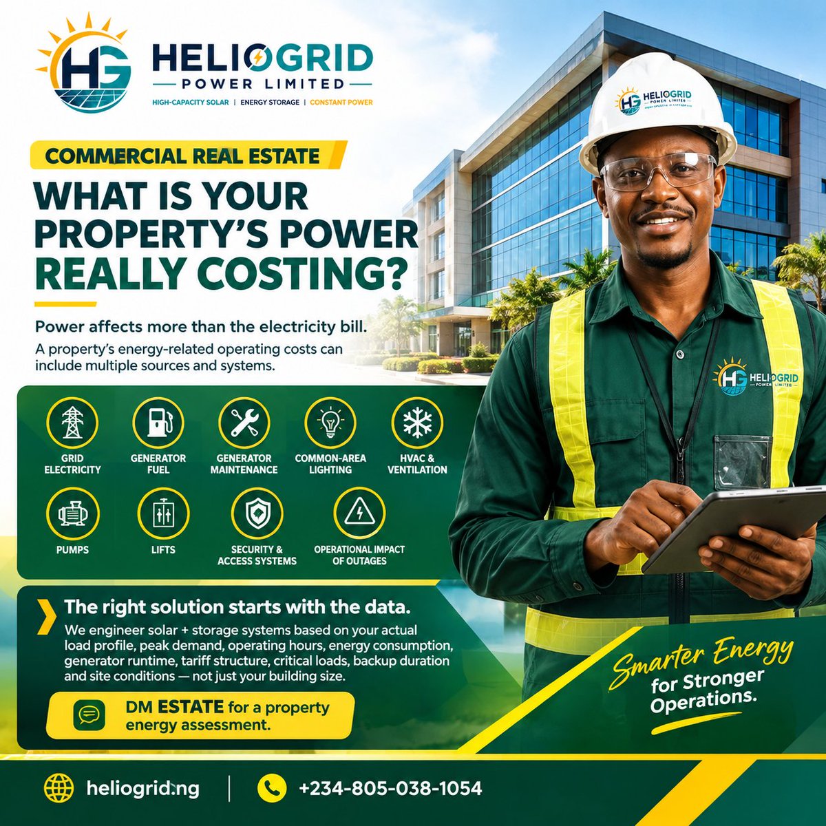 HelioGridHQ's tweet photo. 🏢 Commercial real estate: your power bill may not tell the whole story.

Consider:

⛽ Generator fuel
🔧 Maintenance
⚡ Outage-related disruption
❄️ HVAC
💧 Pumps
🛗 Lifts
💡 Common-area loads https://t.co/rZSJQDnwYi