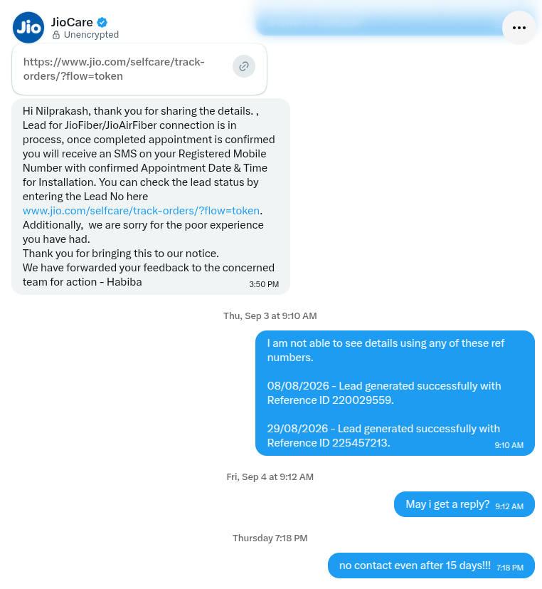 nilprakash's tweet photo. @jio_fiber you could have simply said that you don't care for the customers. https://t.co/Ril6fA52xB