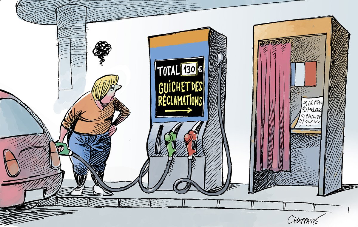 chappatte's tweet photo. Essence: la crise sociale qui monte - © Chappatte dans La @TribuneDimanche, Paris 👉  https://t.co/BQY0WRN8eR https://t.co/wi8IqfWDBs