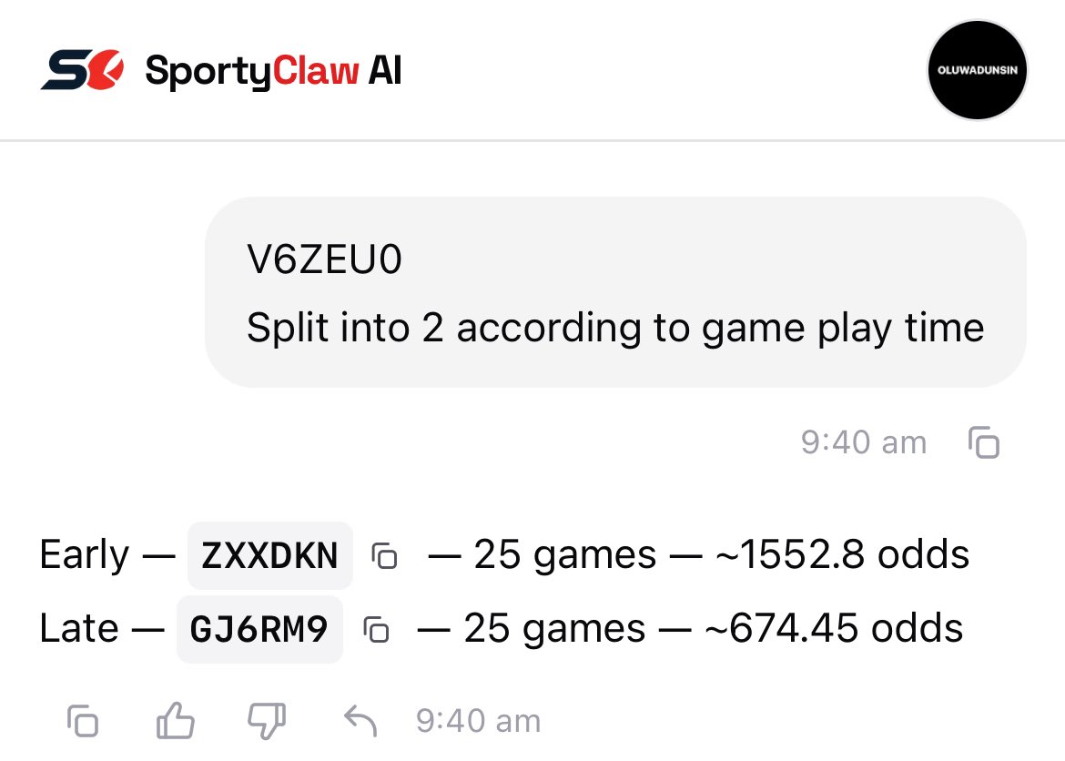 callmeblaqgenda's tweet photo. @sammy_odims First 25 games - ZXXDKN - 1553 odds

Last 25 games - GJ6RM9 - 674 odds https://t.co/BMf0IN3O7V