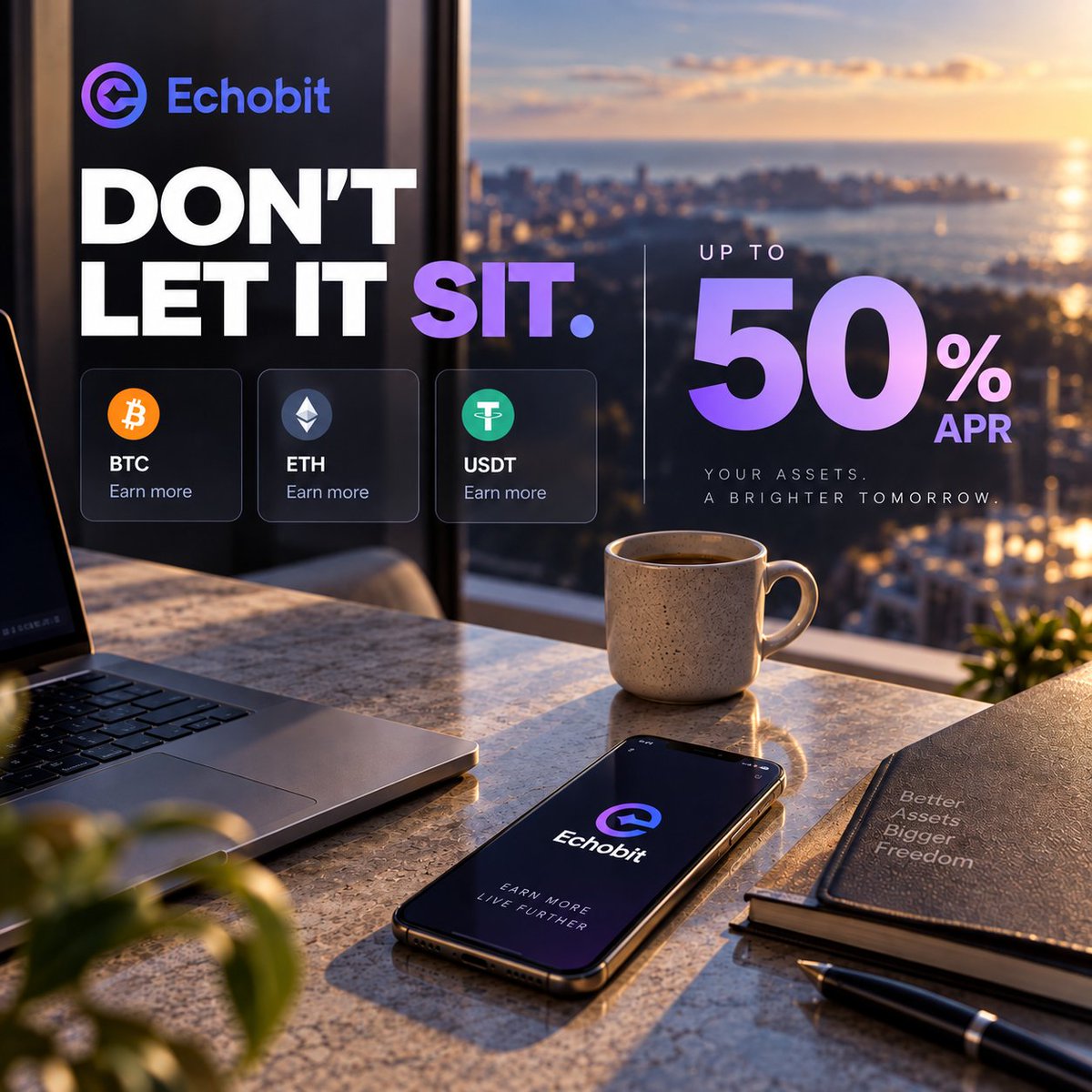 EchobitExchange's tweet photo. Your crypto doesnโt have to sit still. ๐
With Echobit Earn, put your idle assets to work and earn up to 50% APR.
BTC. ETH. USDT.
Your assets, earning in the background. ๐ฐ
Explore Echobit Earn ๐
๐ https://t.co/oOGActQc9C
#Echobit #CryptoEarn https://t.co/E7J8n6Qibq
