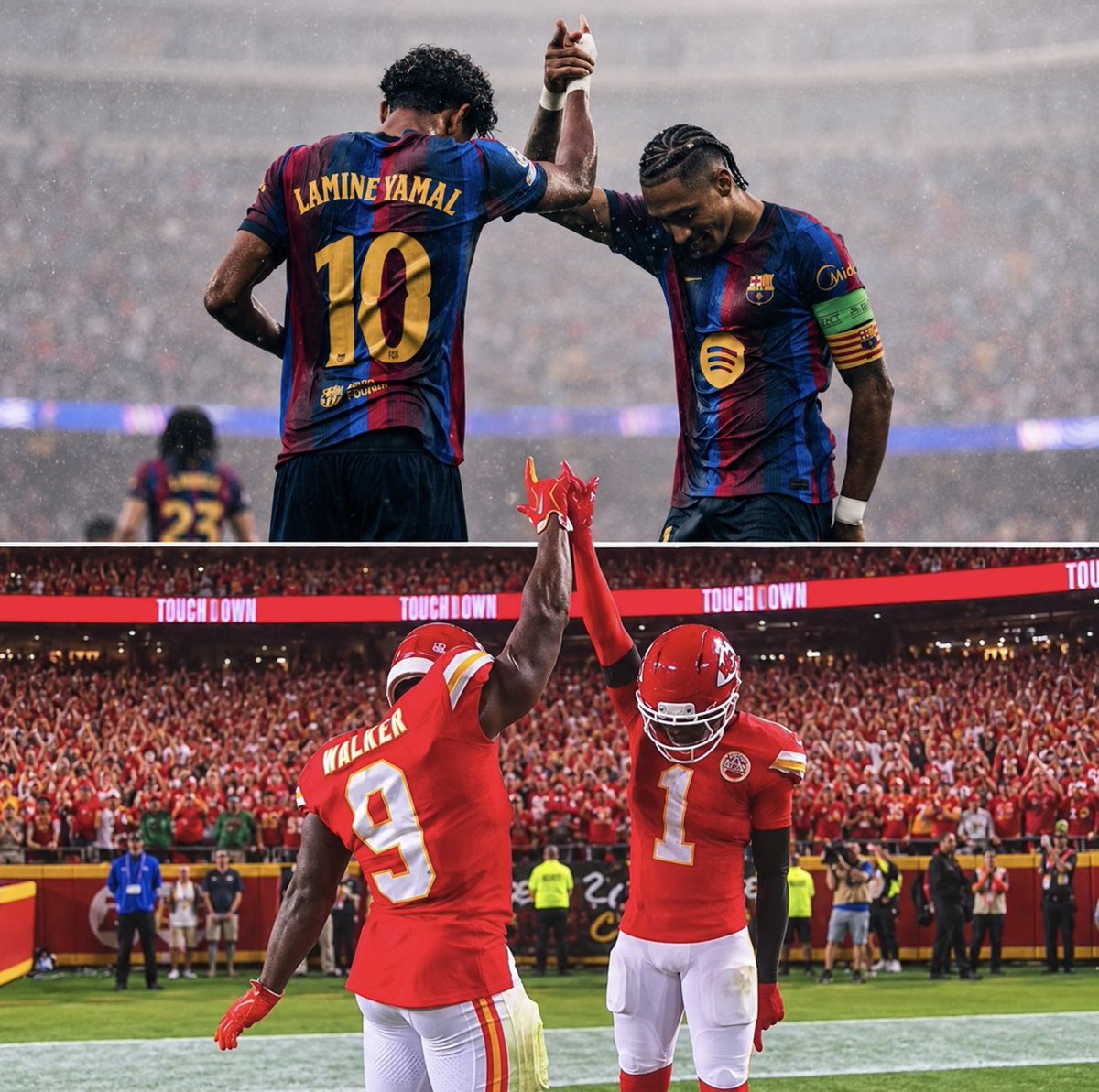MundoNFL's tweet photo. El mismo flow. 🤝😮‍💨

Game recognizes game. ⚽️🤝🏈

#MundoNFL #LALIGAxNFL https://t.co/vVNMnDxh85