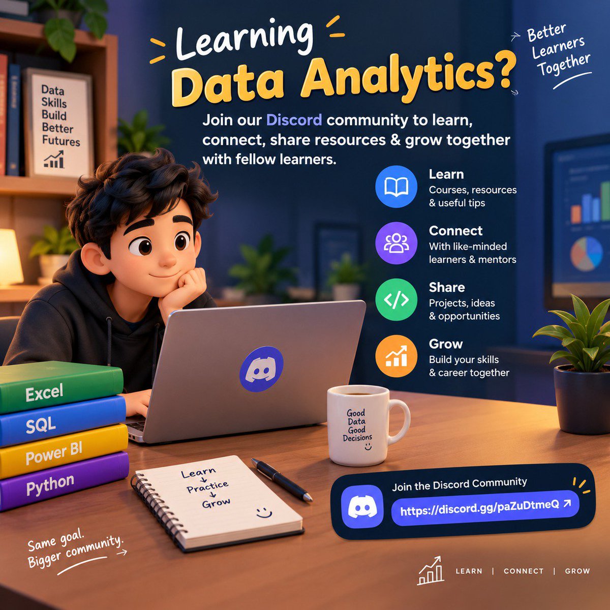 ADITYAK37929458's tweet photo. 📊 Learning Data Analytics? 

Join our Discord community to learn, connect, share resources &amp; grow together with fellow learners.

🚀 Join here :
 https://t.co/yCLBcW4dNy https://t.co/KtglRvv6hO