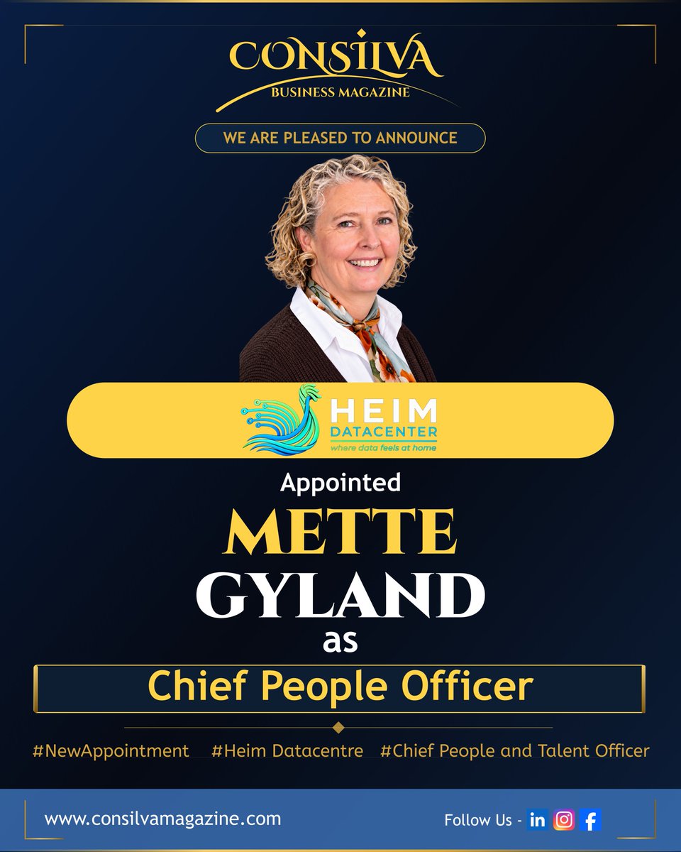 consilva_'s tweet photo. Mette Gyland has been appointed Chief People Officer at Heim Data Center .

 Read details: https://t.co/5VNPDN87It 

  #MetteGyland #DataCenter #Leadership #ConsilvaMagazine #HR https://t.co/1zmLv9c9Nd