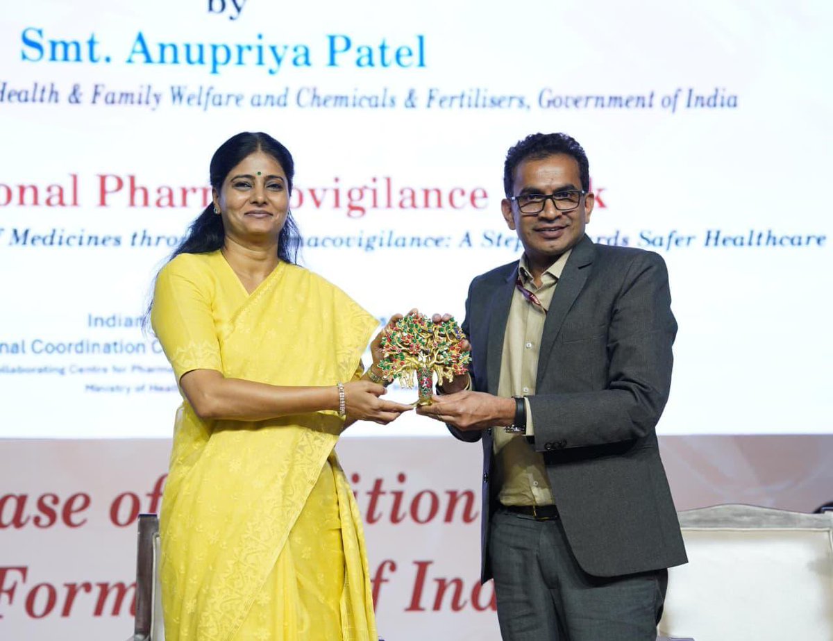 AnupriyaSPatel's tweet photo. Besides announcing the  Biovigilance Programme of India, I underscored  the role of PvPI and MvPI in patient safety and urged for the adoption of digital tech & AI for safer, evidence-based healthcare.

#PharmacovigilanceWeek2026 #PatientSafety #RationalUseOfMedicines #HealthForAll