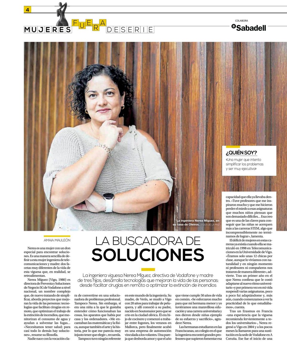 EETelecoVigo's tweet photo. No suplemento Estela de @Farodevigo atopamos o perfil dunha exalumna de #telecoVigo: Nerea Míguez. Desde pequena sempre quixo entender como funcionaban os aparatos, e por iso estudiou enxeñaría de telecomunicación. Hoxe é directiva de @vodafone 

https://t.co/fdy0hMUA1x https://t.co/gqpz3c3icr
