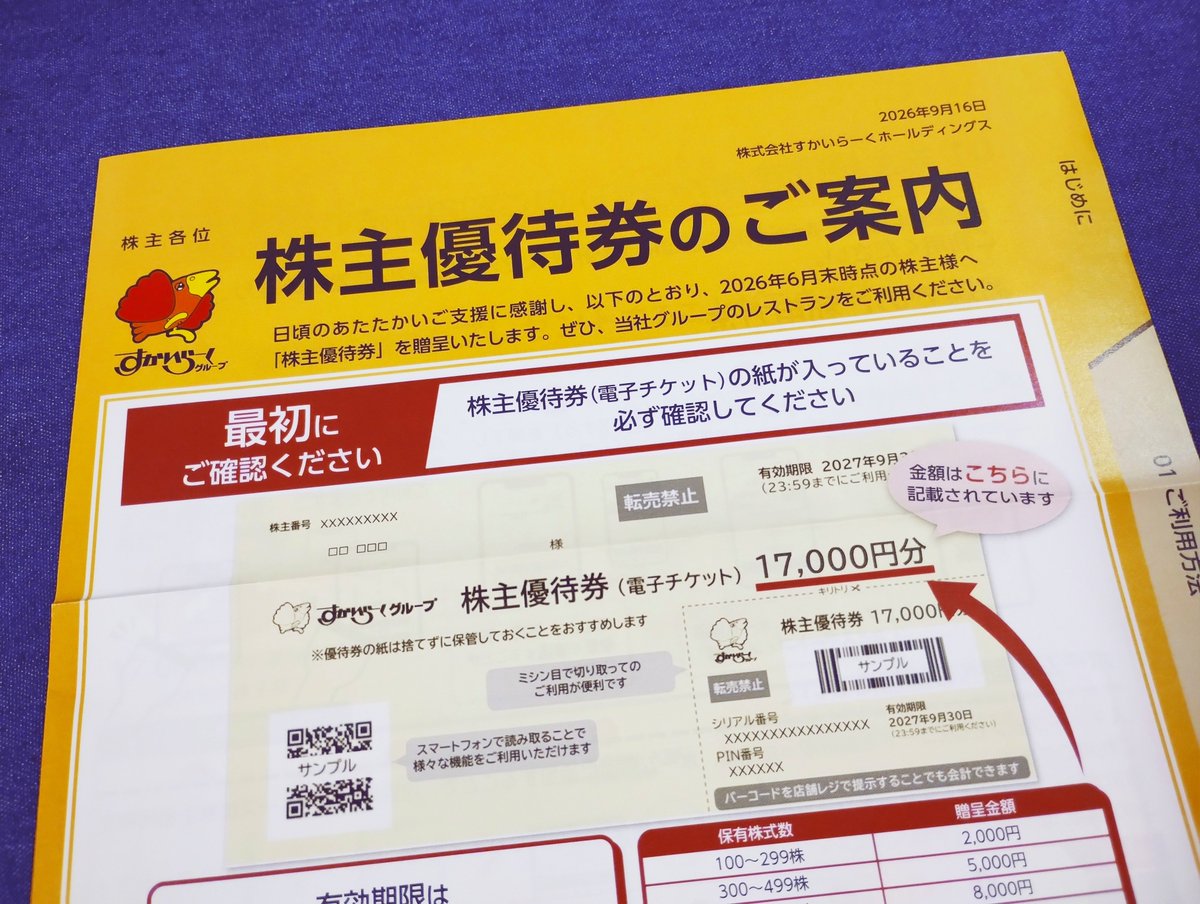 kabumiato's tweet photo. [3197]すかいらーくホールディングスより株主優待が届きました。
資さんうどんに行ってきます😀 https://t.co/vYlGFHqZ1z