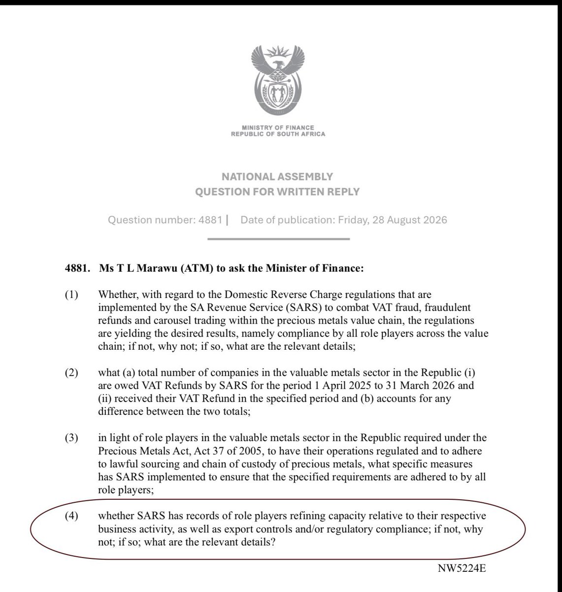 ZungulaVuyo's tweet photo. SARS doesn’t have the capacity and mechanisms to determine the refining capacity relative to business activity. 

Minerals illegally mined are mostly probably moved out of the country through legitimate channels. https://t.co/ewFh4eU89a