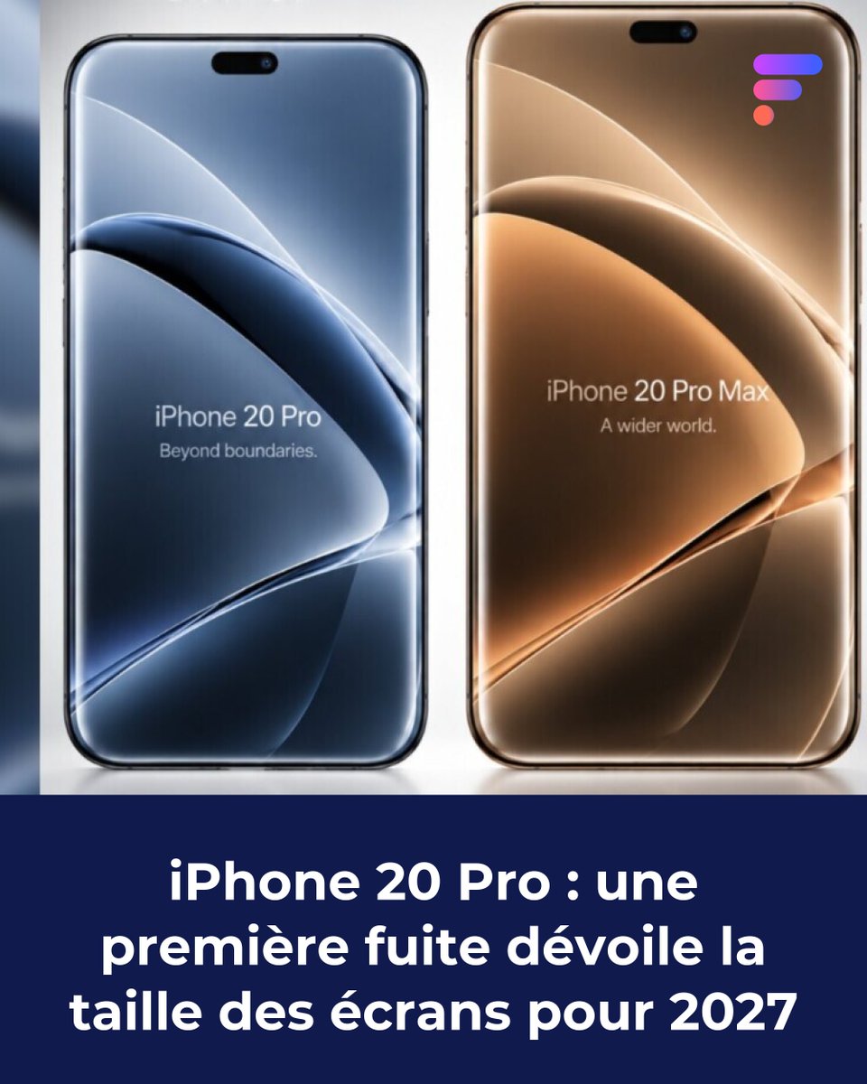 Frandroid's tweet photo. iPhone 20 Pro : écran de 6,41 pouces annoncé par les leakers. Mais la densité reste à 460 pixels par pouce : plus grand, pas plus fin. #Apple
👉 https://t.co/gMjuEPe6n1 https://t.co/YXnqfhDIfZ