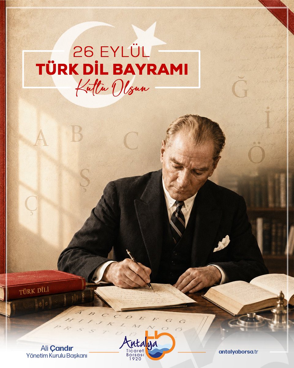 antalyaborsa's tweet photo. Türkçemiz, tarihimizin, kültürümüzün ve kimliğimizin en güçlü taşıyıcısıdır. Dilimizi koruyup gelecek nesillere aktarmanın bilinciyle #TürkDilBayramı’nı kutluyoruz.
@alicandir @RHisarciklioglu @TOBBiletisim https://t.co/PtsqoXiZJ8