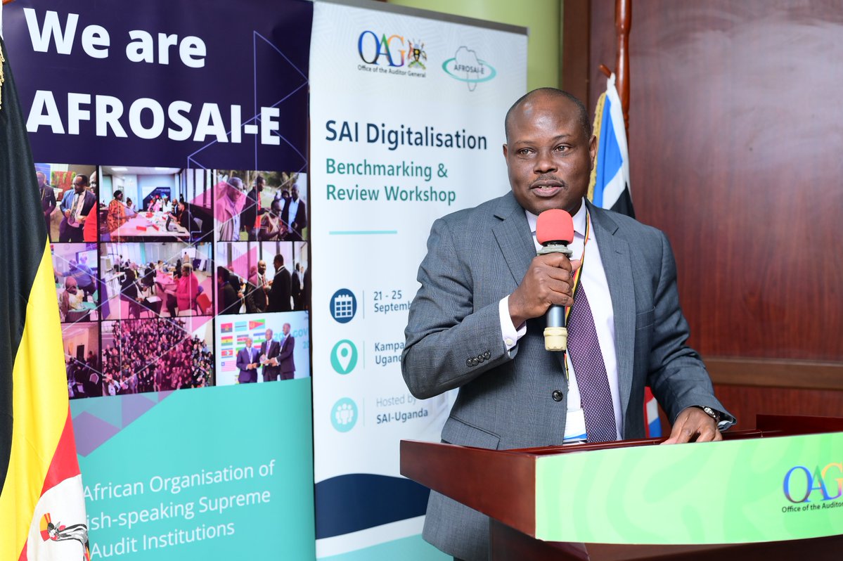 OAG_Uganda's tweet photo. Today, the Auditor General Mr. Edward Akol opened the AFROSAI-E SAI Digitalisation Benchmarking and Review Workshop hosted by SAI Uganda, emphasizing that digitalisation should be viewed as an institutional enabler.
He stressed that digitalisation should strengthen professional auditing practices, improve organisational management, optimise the use of resources, reinforce quality assurance, and enable more effective communication of audit findings and institutional performance.

The workshop is running for five days at Audit House, Kampala.

#SAIDigitalisation #AFROSAI #PublicSectorAuditing #SupremeAuditInstitutions