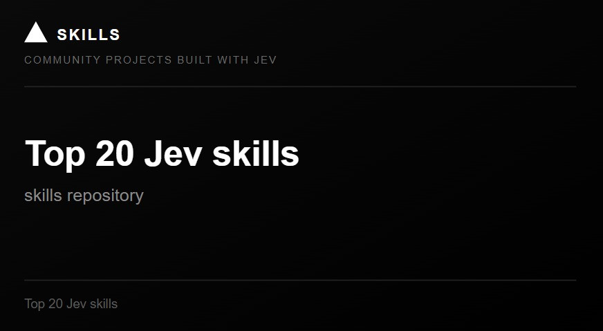 charliejhills's tweet photo. Jev is blowing up right now.

I made a list of the best things people are building with the Jev API:

1. jev-ultrafast — browser agent
https://t.co/M4zOxwLnbB

2. fast-jev-compaction — context compression
https://t.co/t75Vwm83rJ

3. json-render — generative UI
https://t.co/HMWNhLadFj

4. typesafe-mcp — plug into any client
https://t.co/rqt5wG42PN

5. jev-mcp — judgment toolkit
https://t.co/zv9LXnrOUv

6. SemDecide — CLI classifier
https://t.co/srjD2wv8vH

7. jev-codex-router — model routing
https://t.co/KEb77kTm0w

8. Winnow — context garbage collection
https://t.co/GWaWxkaWQX

9. jev-review — code review triage
https://t.co/yfiyOwwavB

10. Blink — repo navigator
https://t.co/1hHjMFaRvE

11. agent-desktop — desktop automation
https://t.co/4NTcWcJPcl

12. typesafe-mario — plays Super Mario
https://t.co/sEnM2yLmEO

13. jev-drone — drone control
https://t.co/hIAb4PC6Bd

14. OneVOneJev — browser FPS
https://t.co/PFZf7tbr1E

15. jev-trader — HFT market making
https://t.co/A1Ec0OARrj

16. Prism — liquidity signal detection
https://t.co/7eOfLgVtks

17. neo4jev — knowledge graph traversal
https://t.co/HX8Woa6XRh

18. jev-curate — training data screening
https://t.co/fVkn7B5FAl

19. Canny — completion verification
https://t.co/nsCYbaovIo

20. killmyidea — startup idea scoring
https://t.co/MkoiXIkQgL
