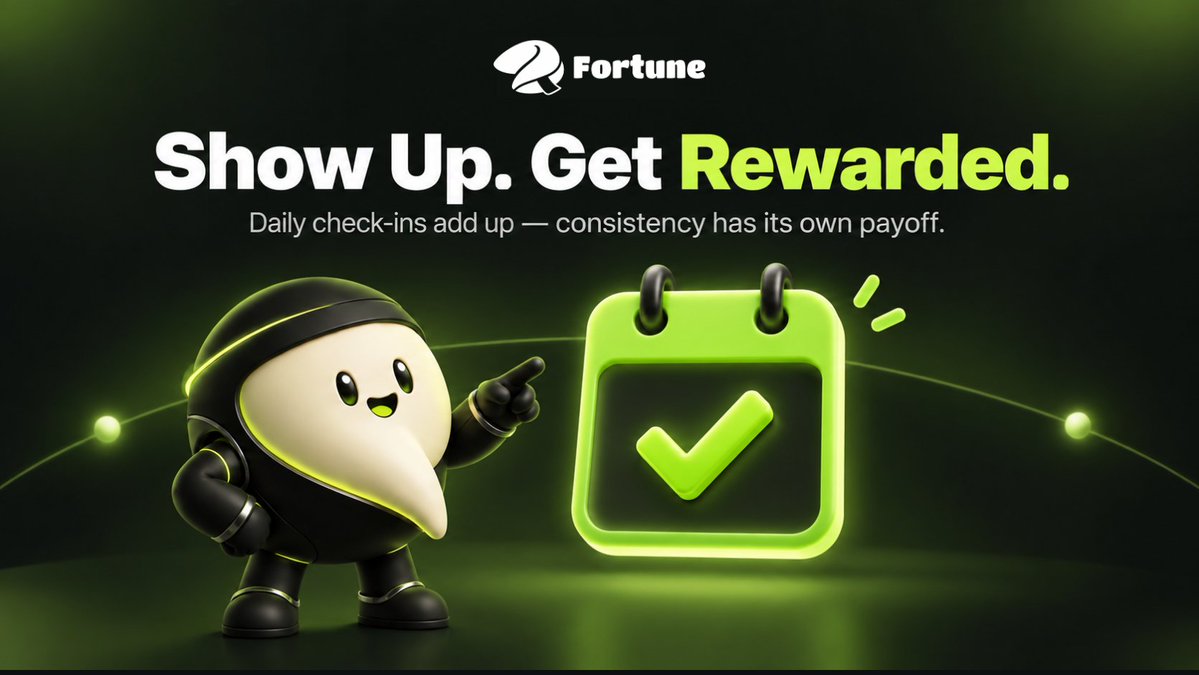 fortuneglobal_'s tweet photo. 🎯 Small Habit. Real Rewards

Fortune daily check-in rewards you just simply for showing up, no trading skills, no risk, just consistency that quietly builds your F Points over time.📈

🥠 Check-in today, Airdrop Soon:
https://t.co/zashPQdmwg

#FortuneProtocol #Web3 #DailyReward